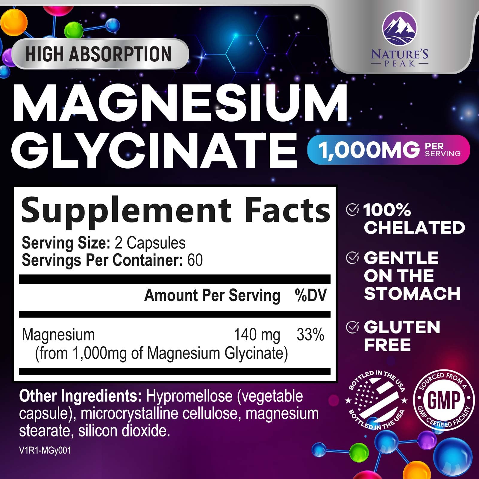 Magnesium Glycinate Capsules 1000mg Per Serving - Pure & Chelated for Max Absorption - Supports Muscle, Nerve & Heart Health, Sleep Support - Magnesium Supplement for Whole Body Support - 120 Capsules Nature's Peak buy supplements canada