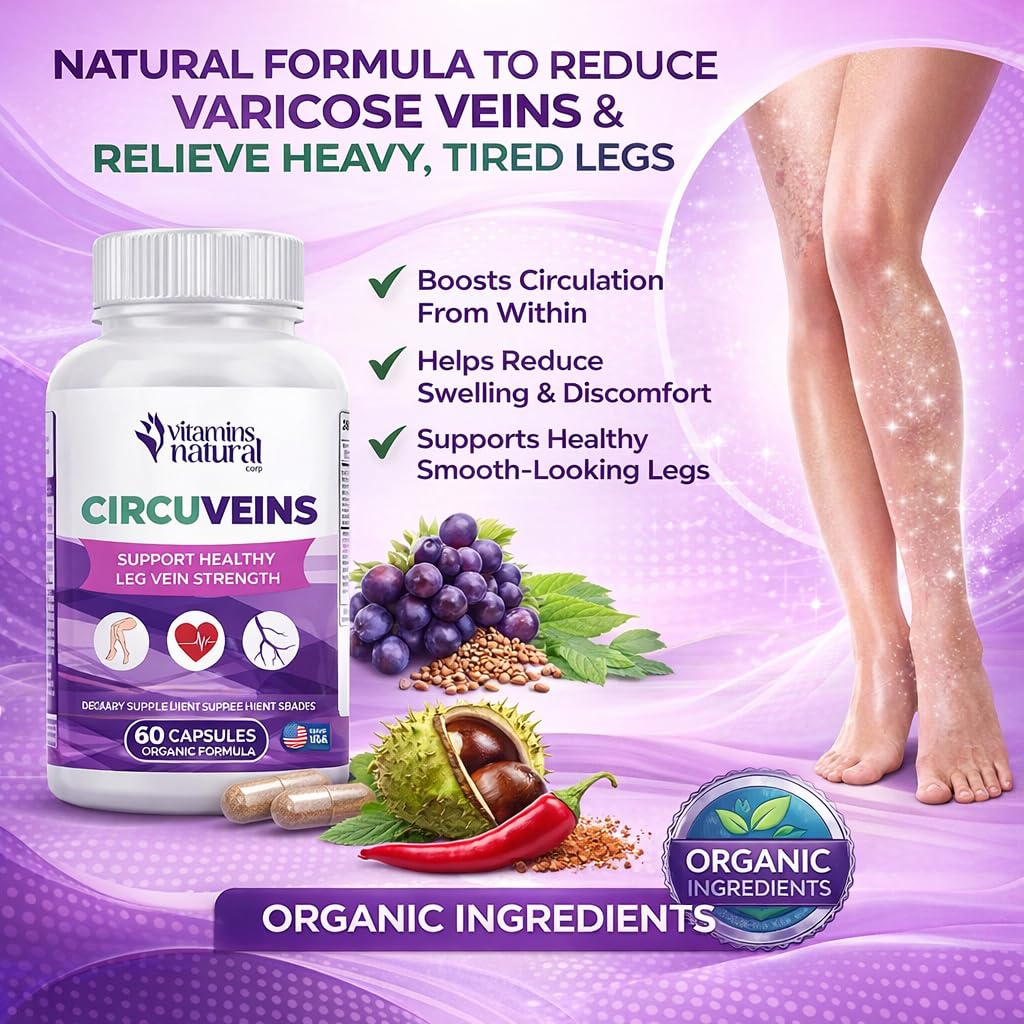VITAMINS NATURAL CORP. CircuVeins Varicose Veins Support for Legs Capsules – Organic Vein Health Supplement with Horse Chestnut Grape Extract and Cayenne Pepper – 60 Capsules VITAMINS NATURAL CORP buy supplements canada