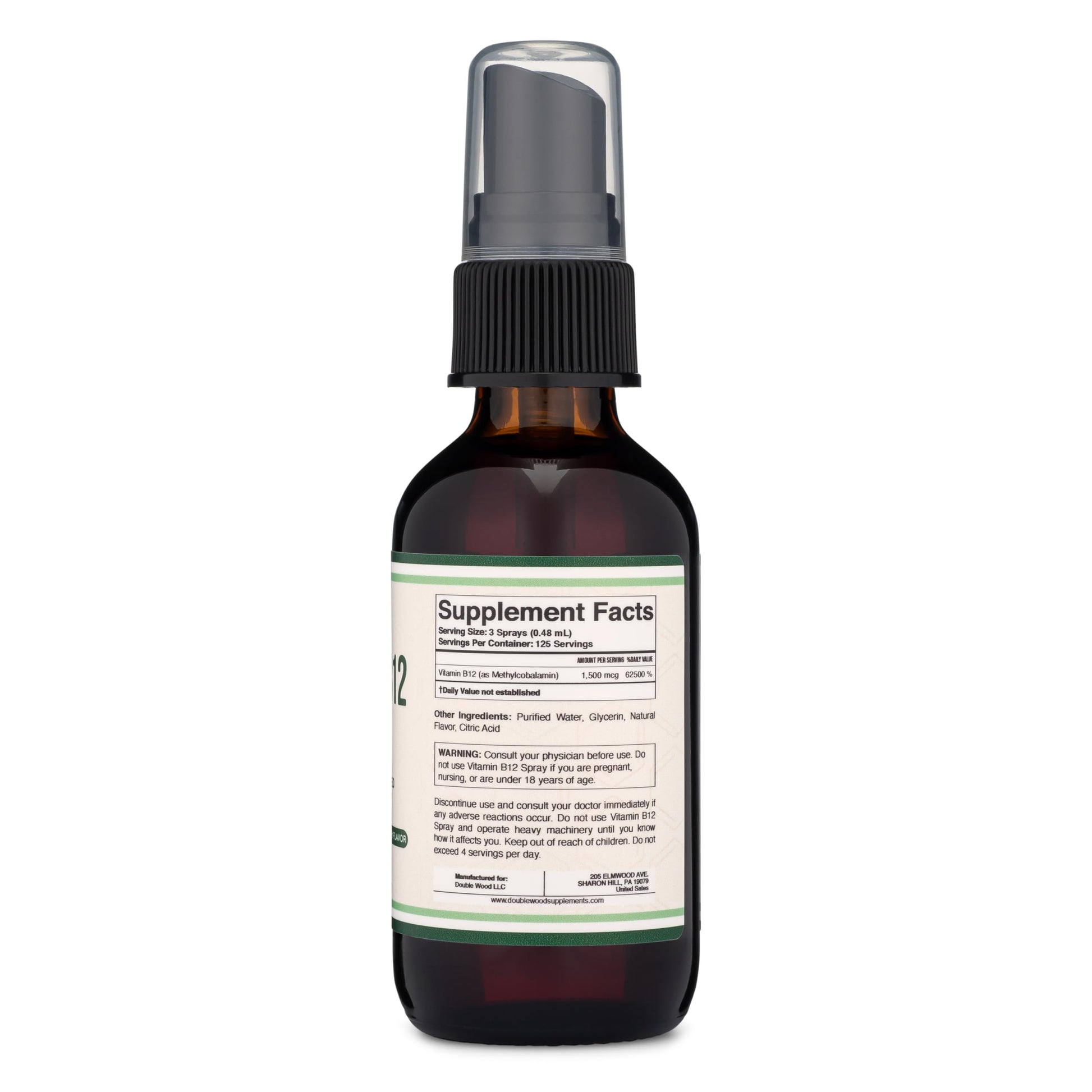 Vitamin B12 Sublingual Spray (2 Spray Dose of Vitamin 12 1000mcg, 3 Spray Serving Size Double Wood Supplements buy supplements canada