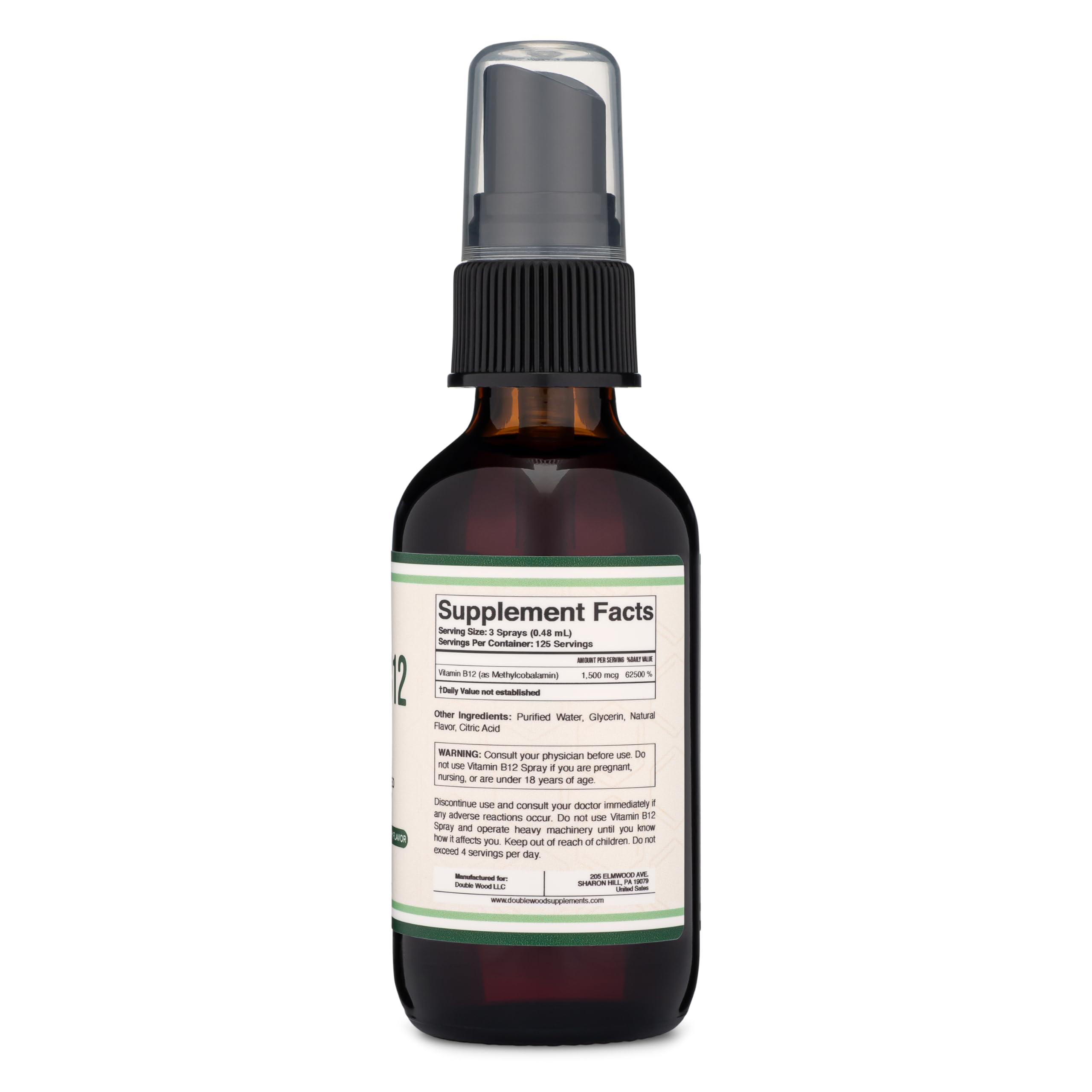 Vitamin B12 Sublingual Spray (2 Spray Dose of Vitamin 12 1000mcg, 3 Spray Serving Size Double Wood Supplements buy supplements canada