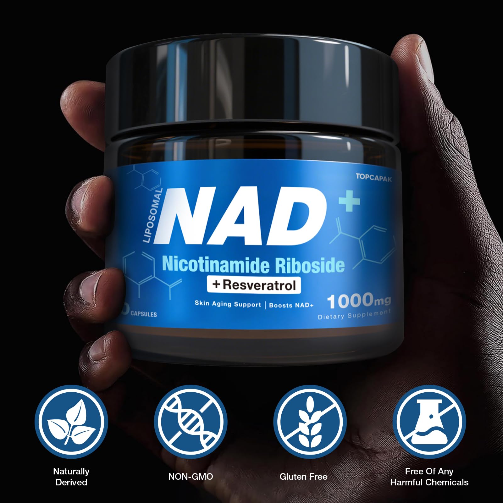 TOPCAPAK NAD+ Supplement - NAD Nicotinamide Riboside Resveratrol, Liposomal NAD+ Supplement 1000mg for for Women & Men - Healthy Aging, Brain and Cellular Energy, Non-GMO, 80 Capsules TOPCAPAK buy supplements canada