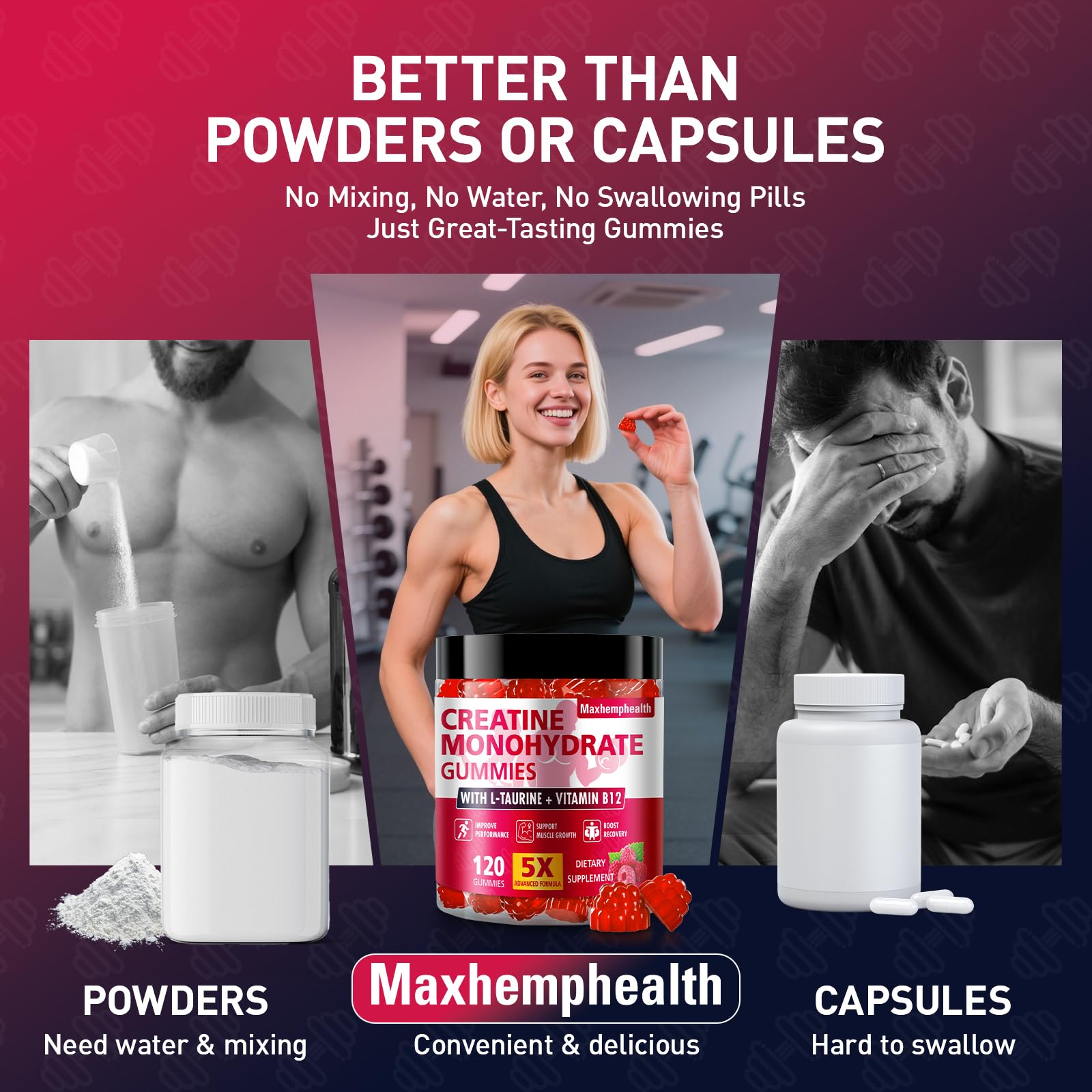 Creatine Gummies for Men & Women, Creatine Monohydrate Gummies 5g, Build Muscle, Strength, Recovery, Cognitive Health & Memory, Pre Workout Supplement, 120 Count Raspberry Chewable Gummy Maxhemphealth buy supplements canada
