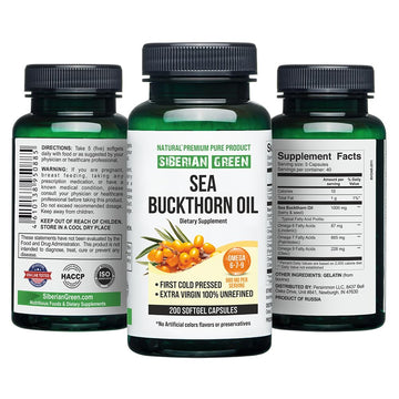Siberian Sea Buckthorn Oil Capsules 200 Softgels | from Wild-harvested Siberian Sea Siberian Green buy supplements canada