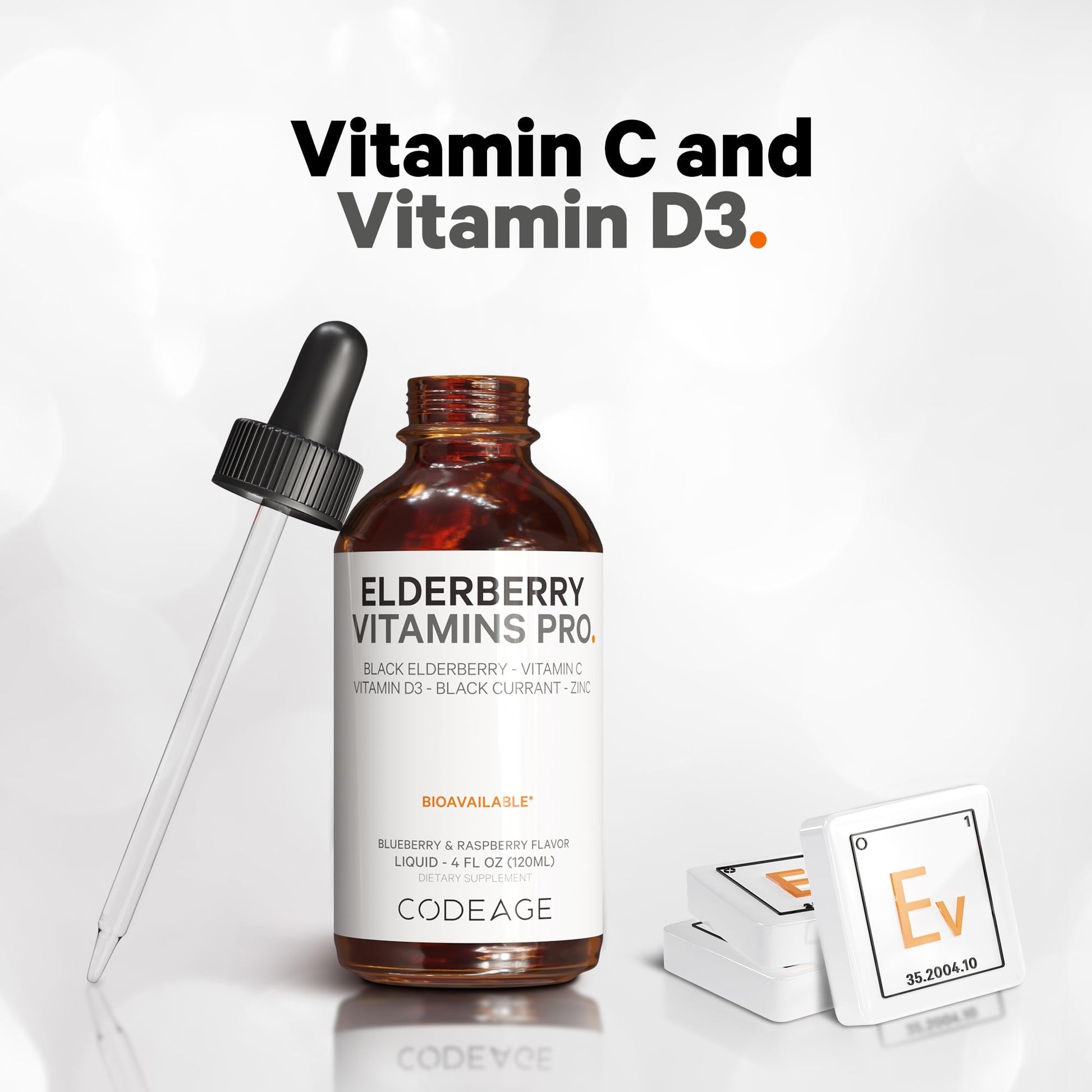 Codeage Elderberry Vitamins Pro - Organic Black Elderberry Liquid Drops - Vitamin C, D3, Zinc, Black Currant - 2-Month Supply - Black Sambucus Liquid - Supplement for Adults & Kids - 4 fl oz Codeage buy supplements canada