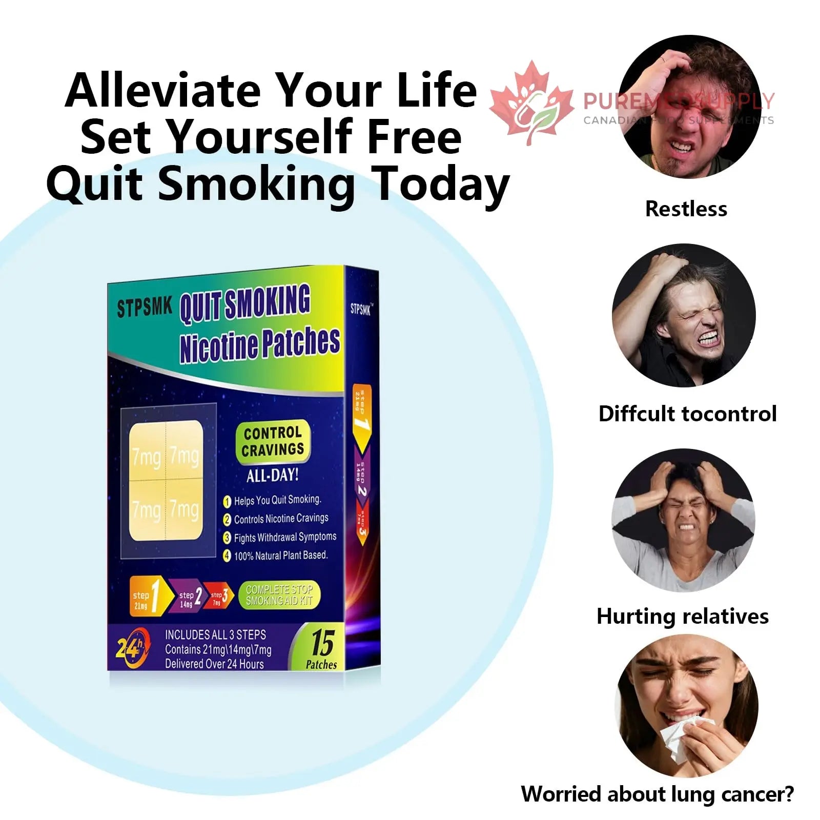 Nicotine Patches Step 1+-3, 28mg Dividable into 4×7mg Pieces – Covers All Quit Stages, 24-Hour Transdermal Quit Smoking Aid (30 Patches) STPSMK buy supplements canada