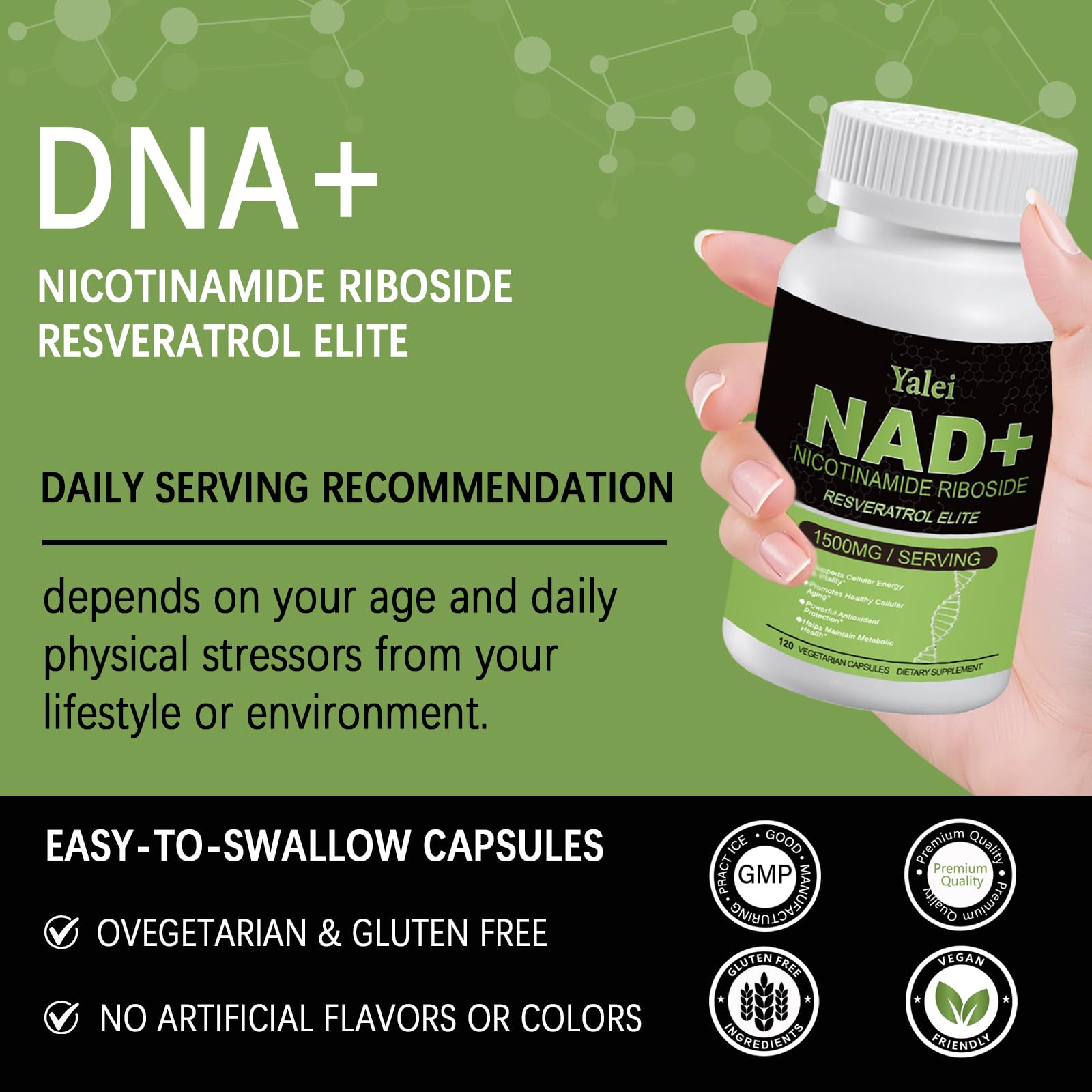 Yalei NAD Resveratrol Supplement 1500mg,120 Veggie Capsules | Liposomal NAD Plus Boosting | Support Cellular Health, Stamina & Healthy Aging for Women & Men | Non-GMO Yalei buy supplements canada
