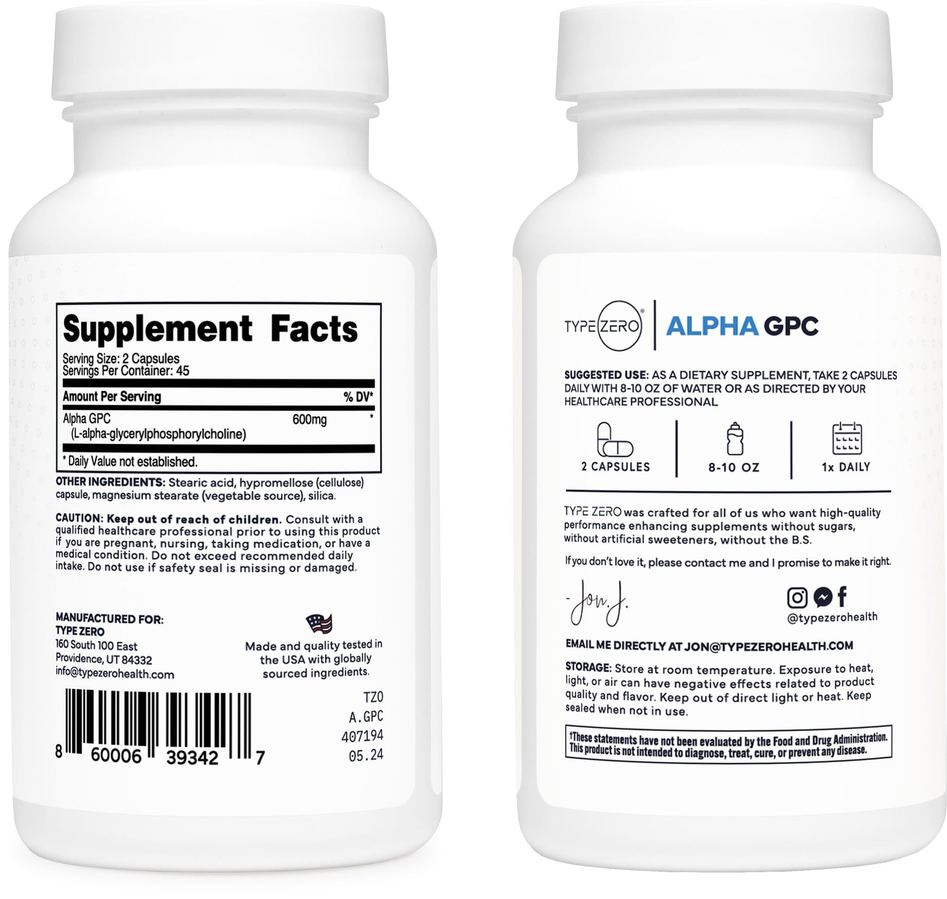Type Zero Ultra Clean Alpha GPC Choline Supplement (600mg | 90 Capsules) Soy Free, Non-GMO Nootropics Alpha GPC 600mg / 300mg; Alpha-GPC Brain Memory and Focus Supplements Type Zero buy supplements canada