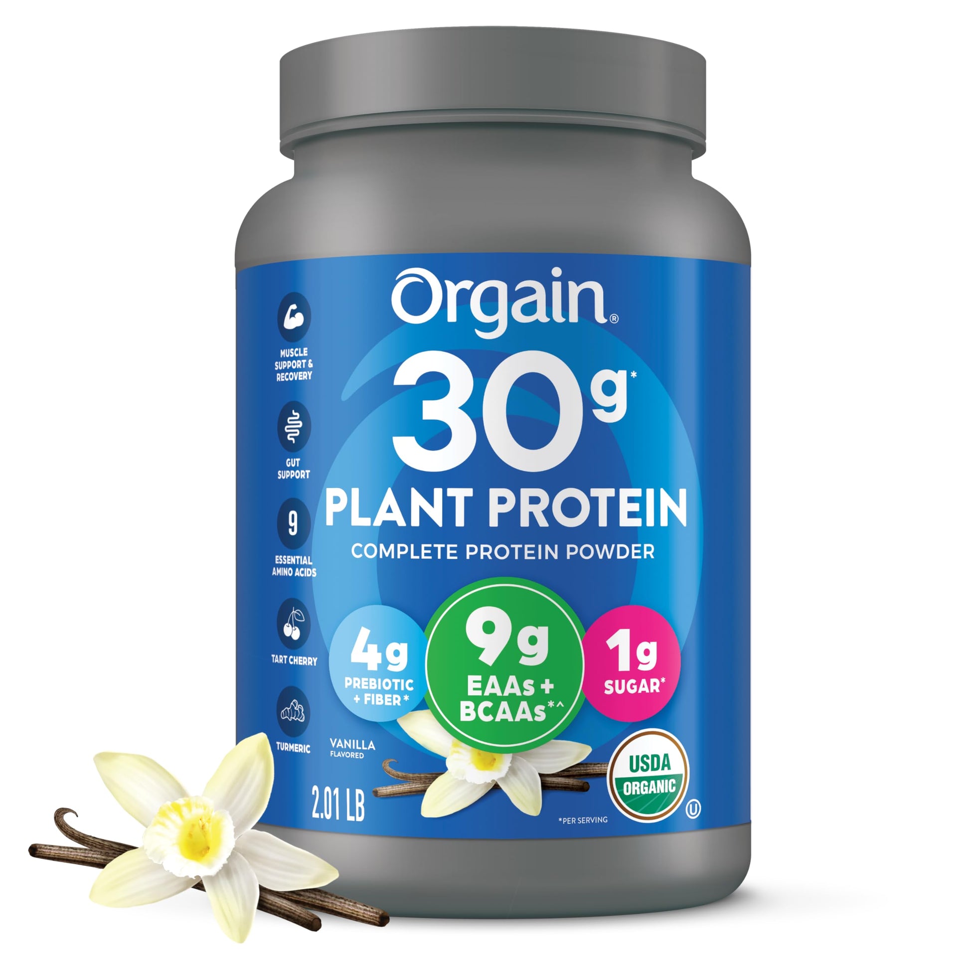 Orgain Organic 30g Vegan Plant Protein Powder, Vanilla, 9g EAAs + BCAAs, High Plant Protein, 4g Prebiotic + Fiber, 1g Sugar, Pre-Workout, Muscle Support + Recovery - 2.01lb (Packaging May Vary) Orgain buy supplements canada