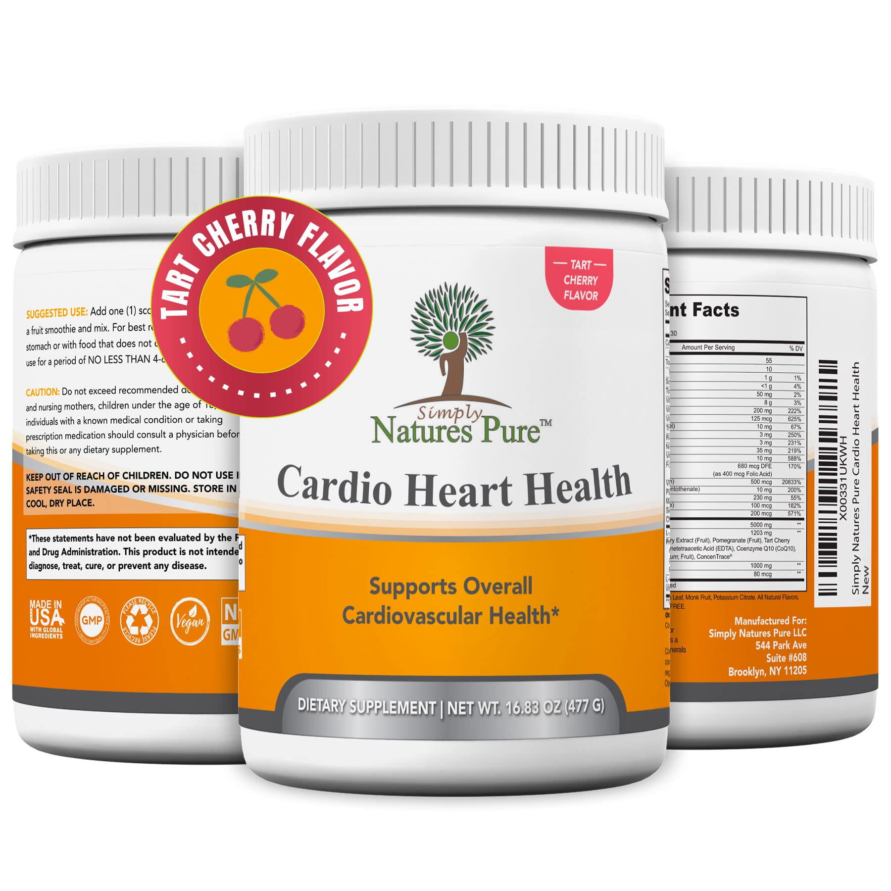 Simply Natures Pure - Cardio Heart Health Nitric Oxide Booster Support Supplement Powder with L-Arginine 5000 mg, L-Citrulline 1000 mg and Hawthorne Berry, 16.82 Ounces - Tart Cherry Flavor Simply Natures Pure buy supplements canada