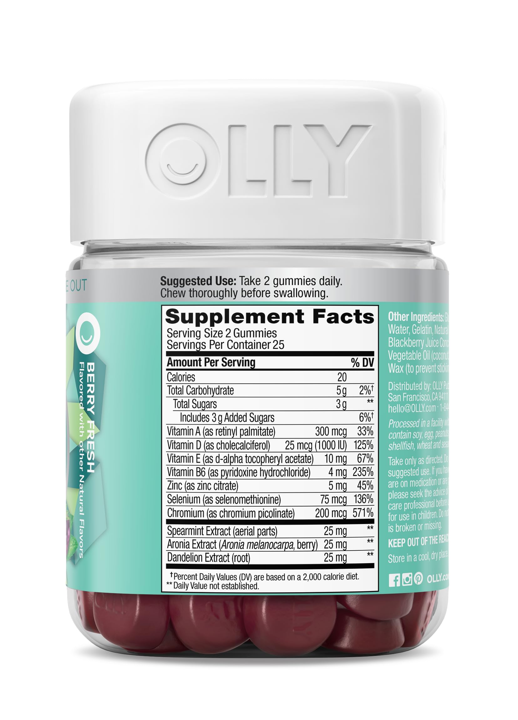 OLLY Flawless Complexion Gummy, Clear and Healthy Skin Support, Vitamins E, A, Zinc, Chewable Supplement, Berry - 50 Count (Pack of 1) OLLY buy supplements canada