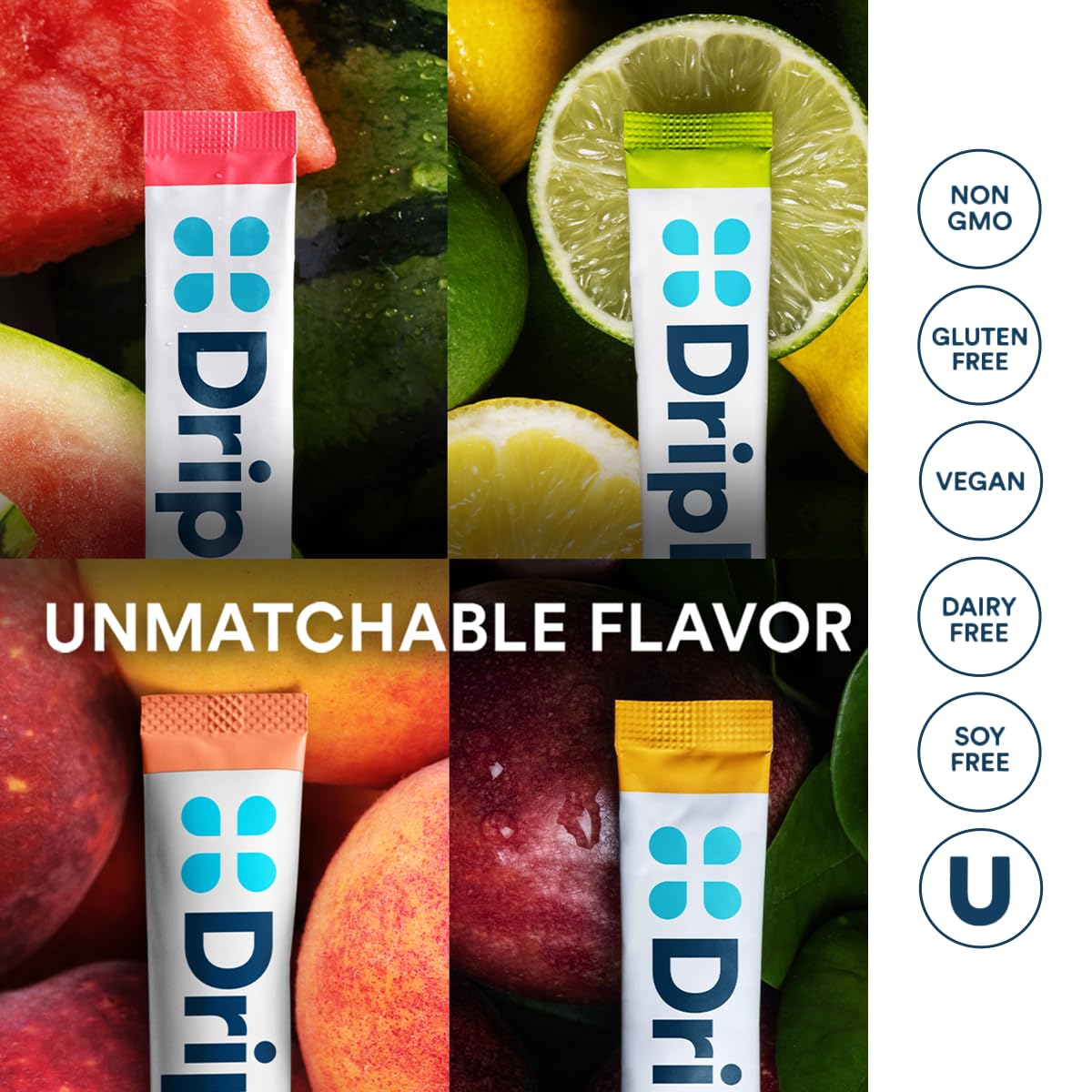 DripDrop Sugar Free Hydration Packets - Zero Classic Variety Pack - Single Serve Electrolytes Powder Drink Mix - Lemon Lime, Watermelon, Peach, Passion Fruit DripDrop buy supplements canada