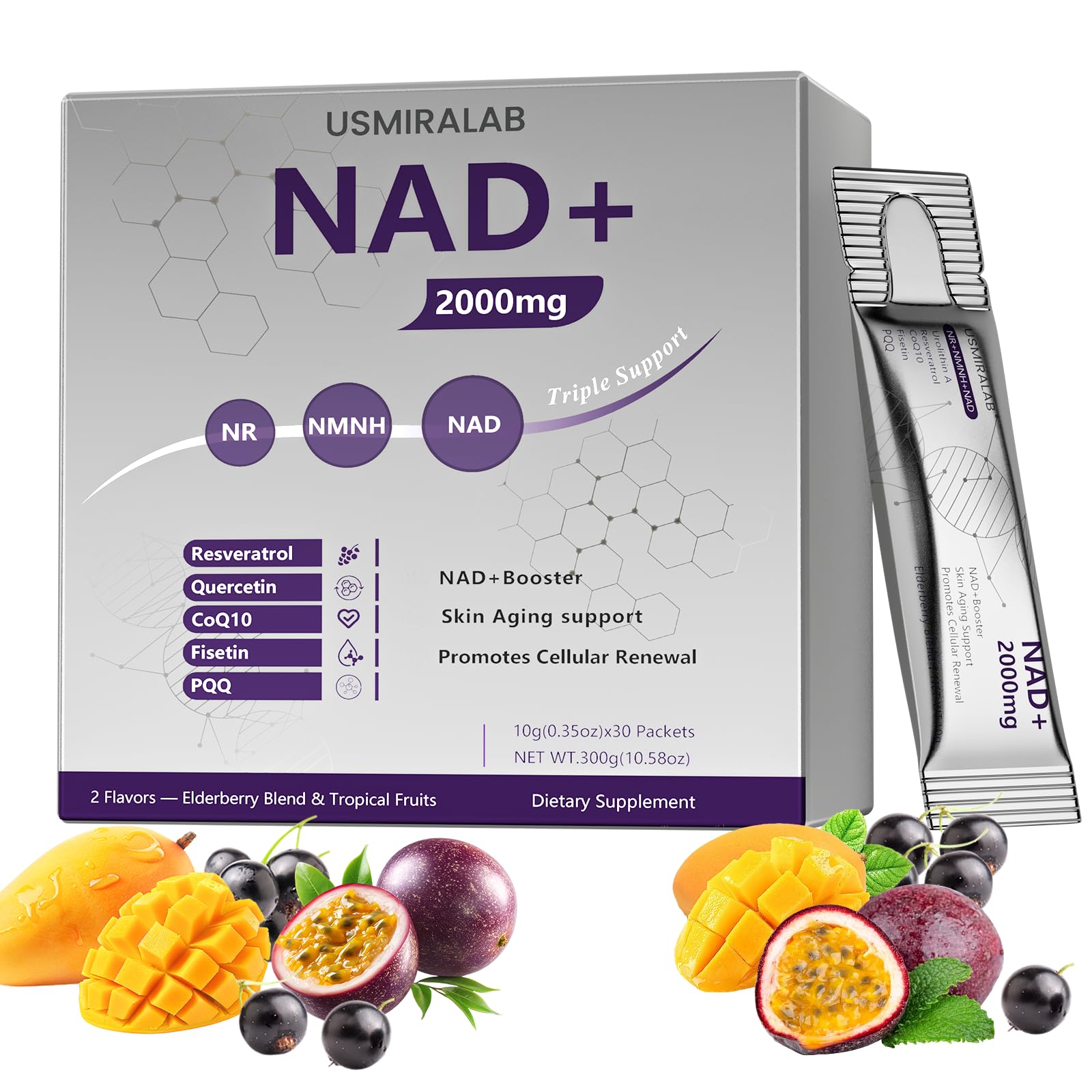 NAD+ Supplement Packets | 1000mg Liquid | Advanced Nicotinamide Riboside, Trans-Resveratrol, PQQ & Quercetin Complex for Cellular Energy & Healthy Aging Support - 2 Flavors (30 Count) USMIRALAB buy supplements canada