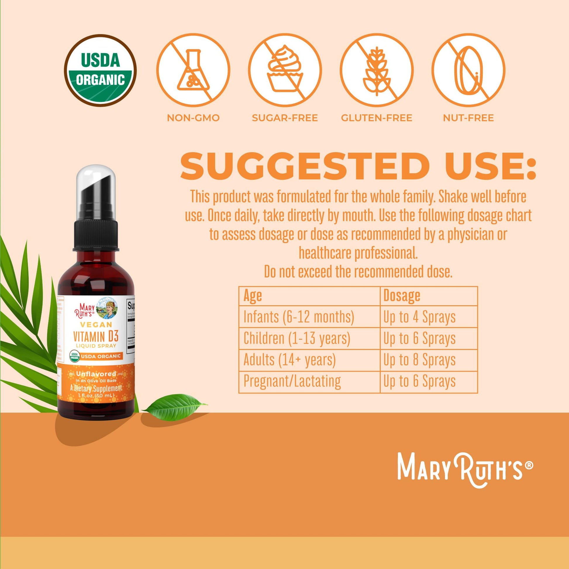MaryRuth Organics Vitamin D USDA Organic | VIT D3 Liquid | Sugar Free | Liquid VIT D Spray Immune Support for Adults & Kids | Bone Health| Vegan | Gluten Free | Non-GMO | 30 Servings MARYRUTH'S buy supplements canada