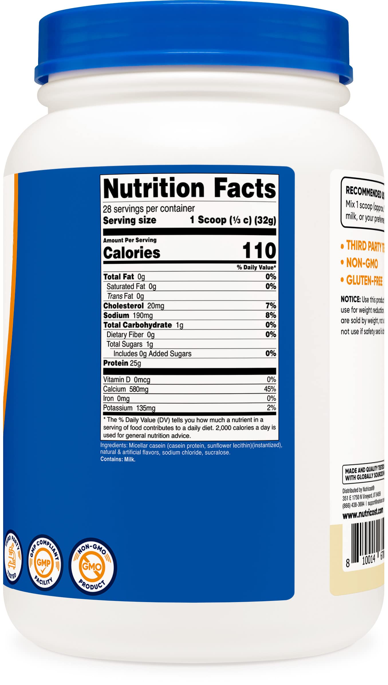 Nutricost Casein Protein Powder 2lb Vanilla - Micellar Casein, Gluten Free, Non-GMO Nutricost buy supplements canada