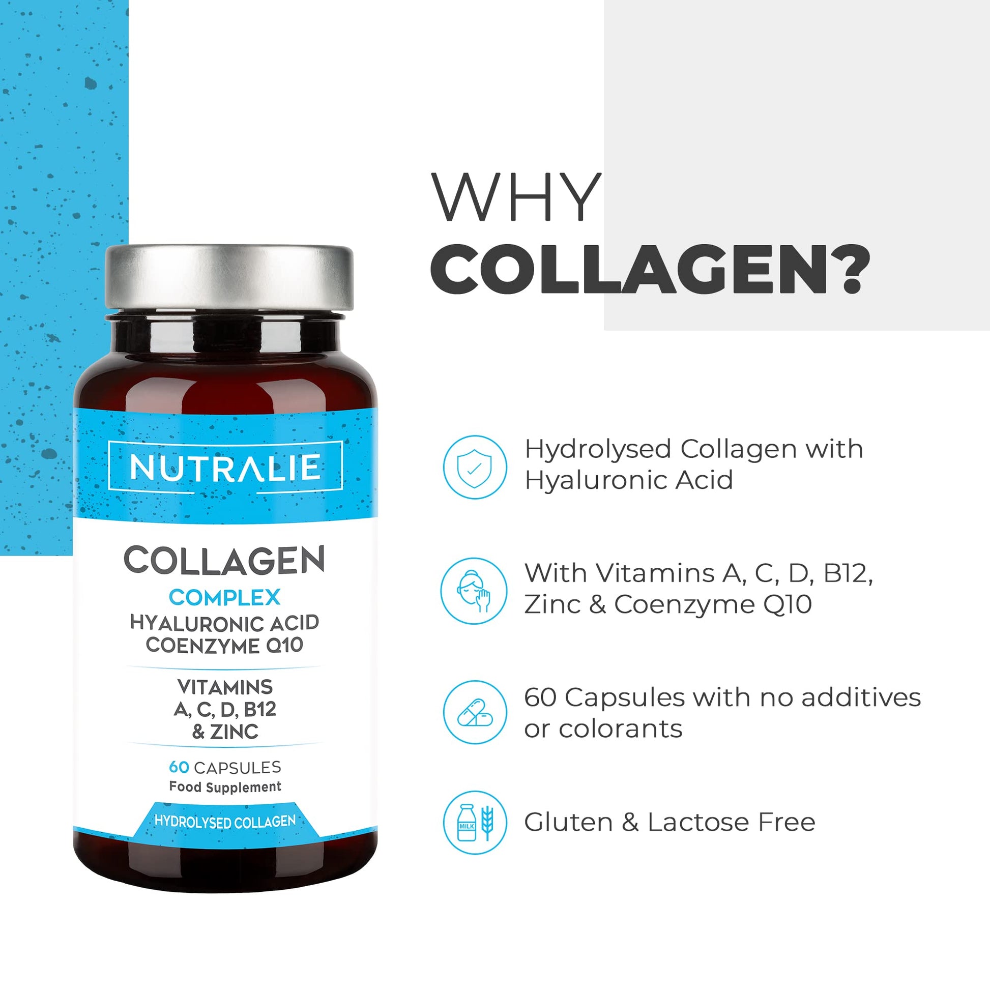 Collagen + Hyaluronic Acid + Q10 Hydrolysed Collagen Women Men + Vitamins A C D B12 Zinc NUTRALIE buy supplements canada