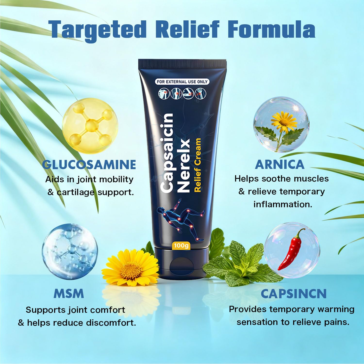 QYGCHUSIN Capsaicin Neuropathy Relief Cream with Arnica, Menthol, MSM & Glucosamine, Soothing Cream for Feet, Hands, Legs, Joints, Waist & Muscles, 100g,1pack QYGCHUSIN buy supplements canada
