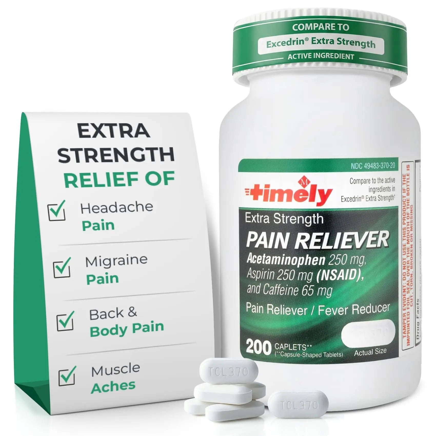 TIME-Cap Labs Extra Strength Acetaminophen 250mg with Aspirin 250mg & Caffeine 65mg Caplets - Triple Action Pain Reliever for Migraines & Headache Relief, Muscle Aches & Body Pain (200 Count) TIME-CAP LABS, INC. buy supplements canada