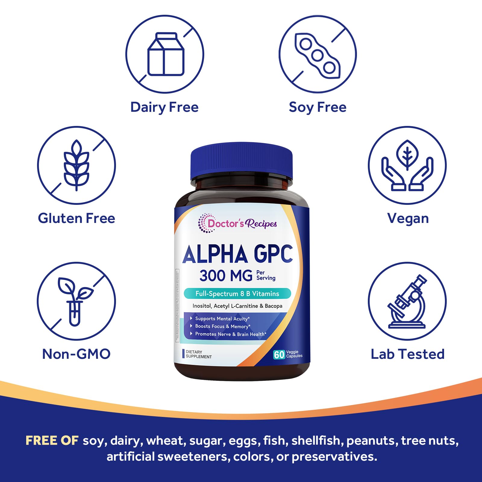Doctor's Recipes Alpha GPC 300 mg Supplement, with 8 B Vitamins, Inositol, Acetyl L-Carnitine, Highly Bioavailable Source of Choline, 12-in-1 Cognitive Support for Women & Men, 60 Veggie Capsules Doctor's Recipes buy supplements canada