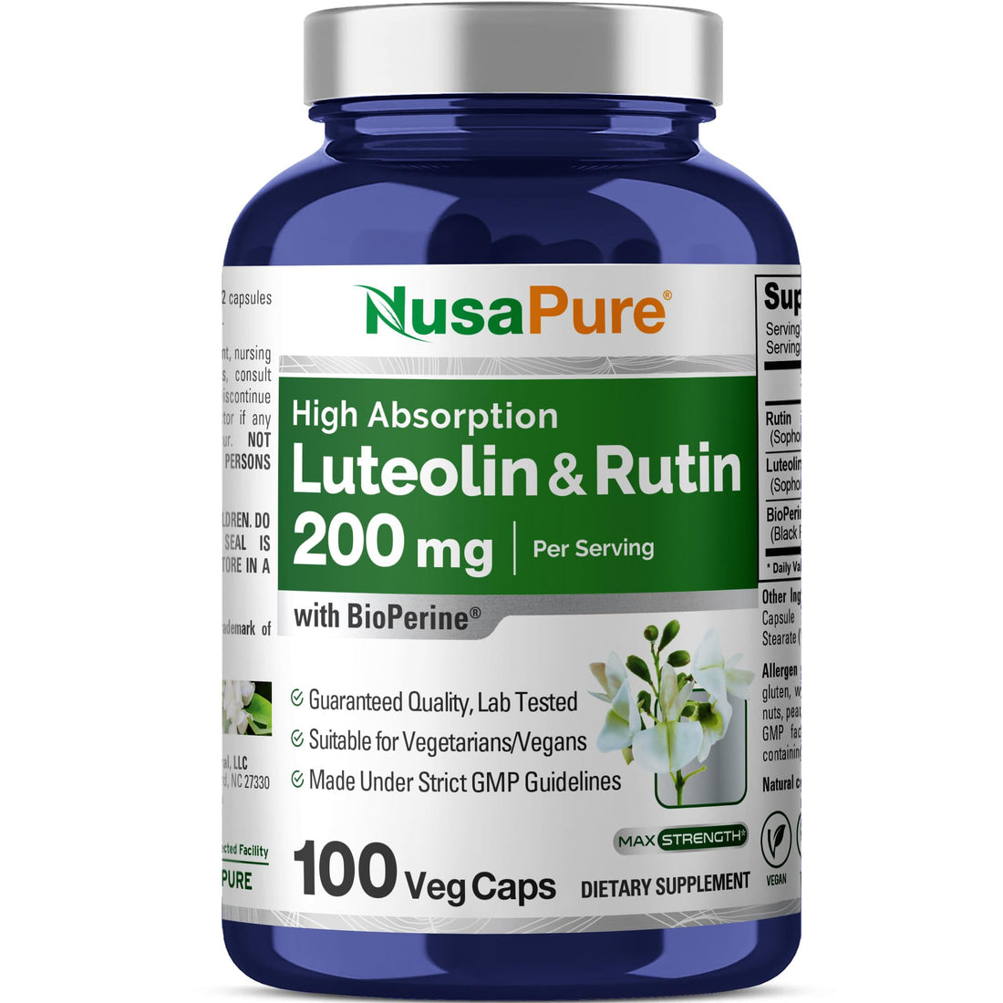 NusaPure Luteolin Complex with Rutin 200 mg | 100 Capsules | Vegetarian, Non-GMO & Vegan Flavonoid Formula NusaPure buy supplements canada