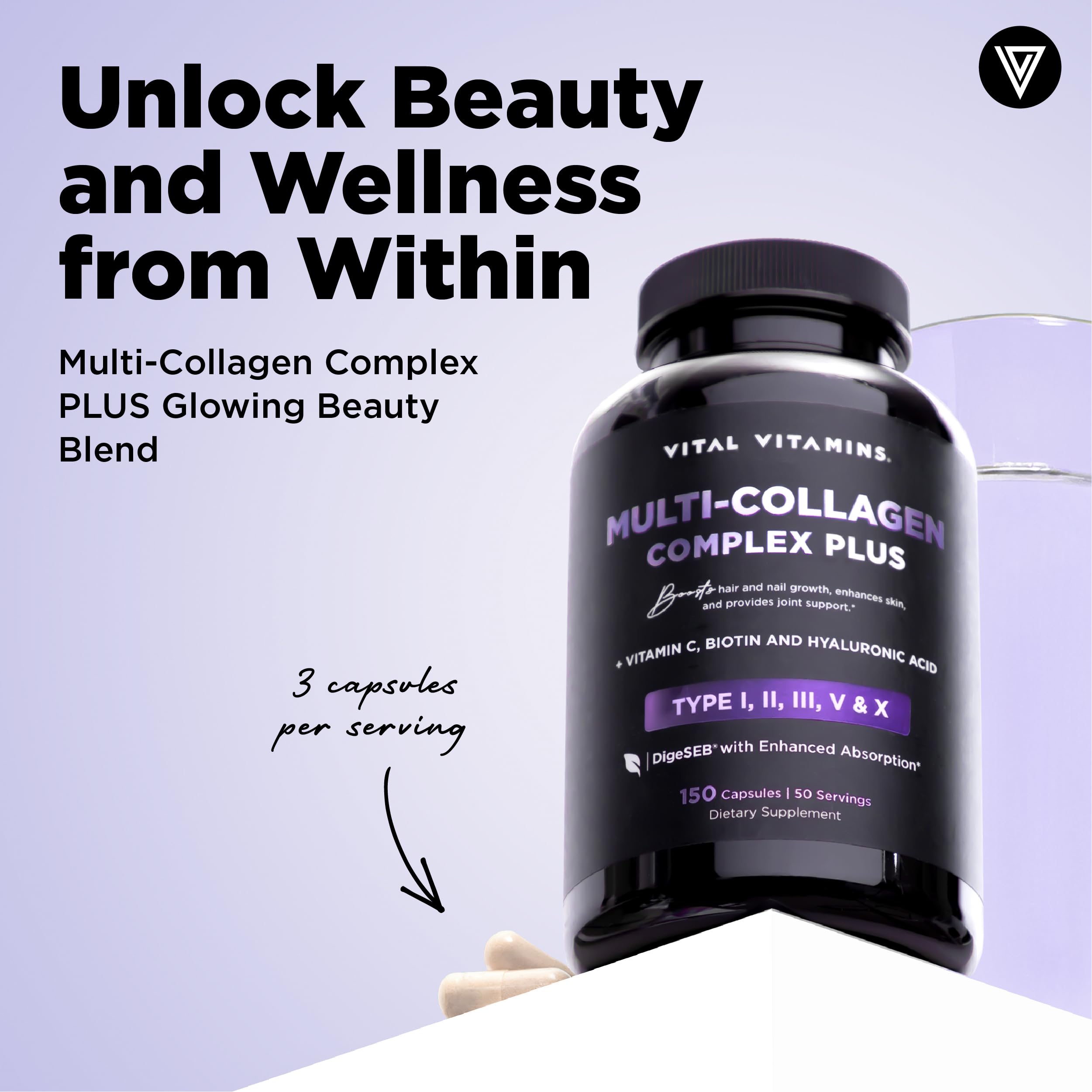Vital Vitamins Multi Collagen Complex Plus - with Biotin, Hyaluronic Acid, Vitamin C - Type I, II, III, V, X - for Women & Men - Hair, Skin Vital Vitamins buy supplements canada