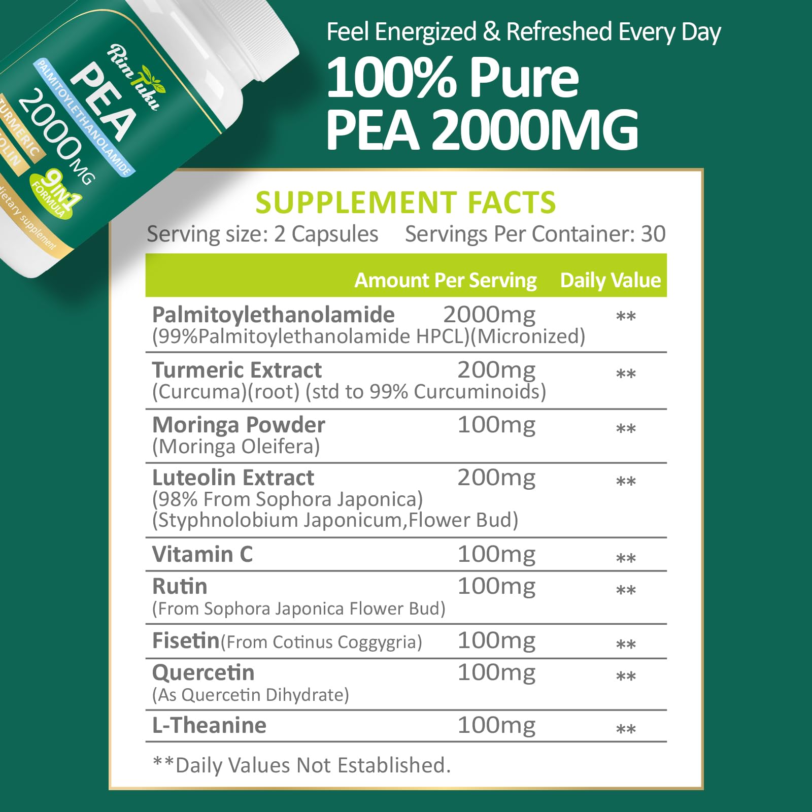 Liposomal Palmitoylethanolamide 2000MG + Luteolin 200MG + Turmeric 200MG & Fisetin 100MG, Micronized Pea 99% Highly Purified Enhanced Absorption Pea Supplement, 120 Capsules RimTuku buy supplements canada