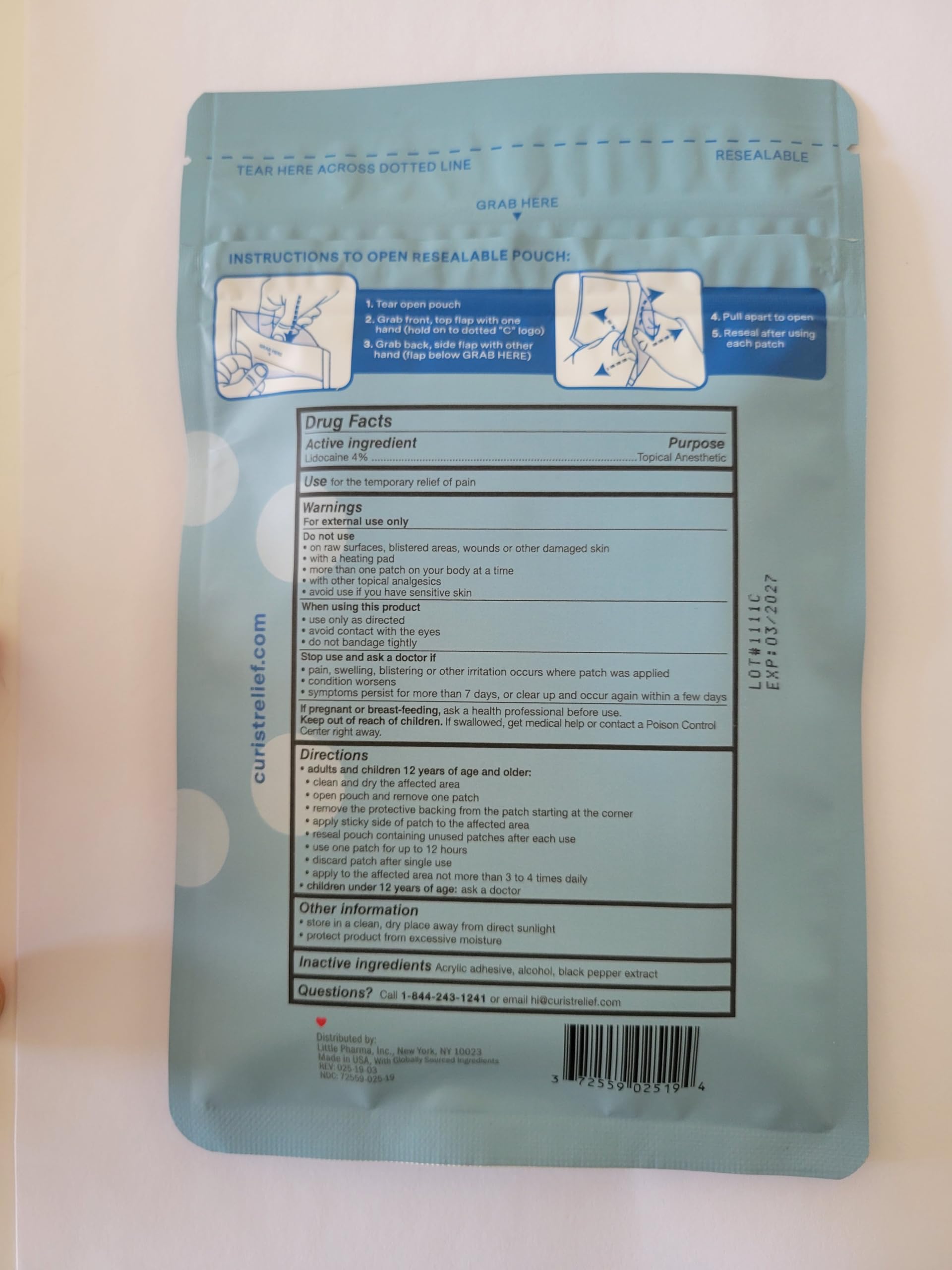 Curist Super Stick Lidocaine Patches Topical Pain Relief - Long Lasting Adhesive for Back Relief, Neck Relief, Sore Muscle Relief (20 Patches -1 Pack - 3x5 Lidocaine 4% Patches) Curist buy supplements canada