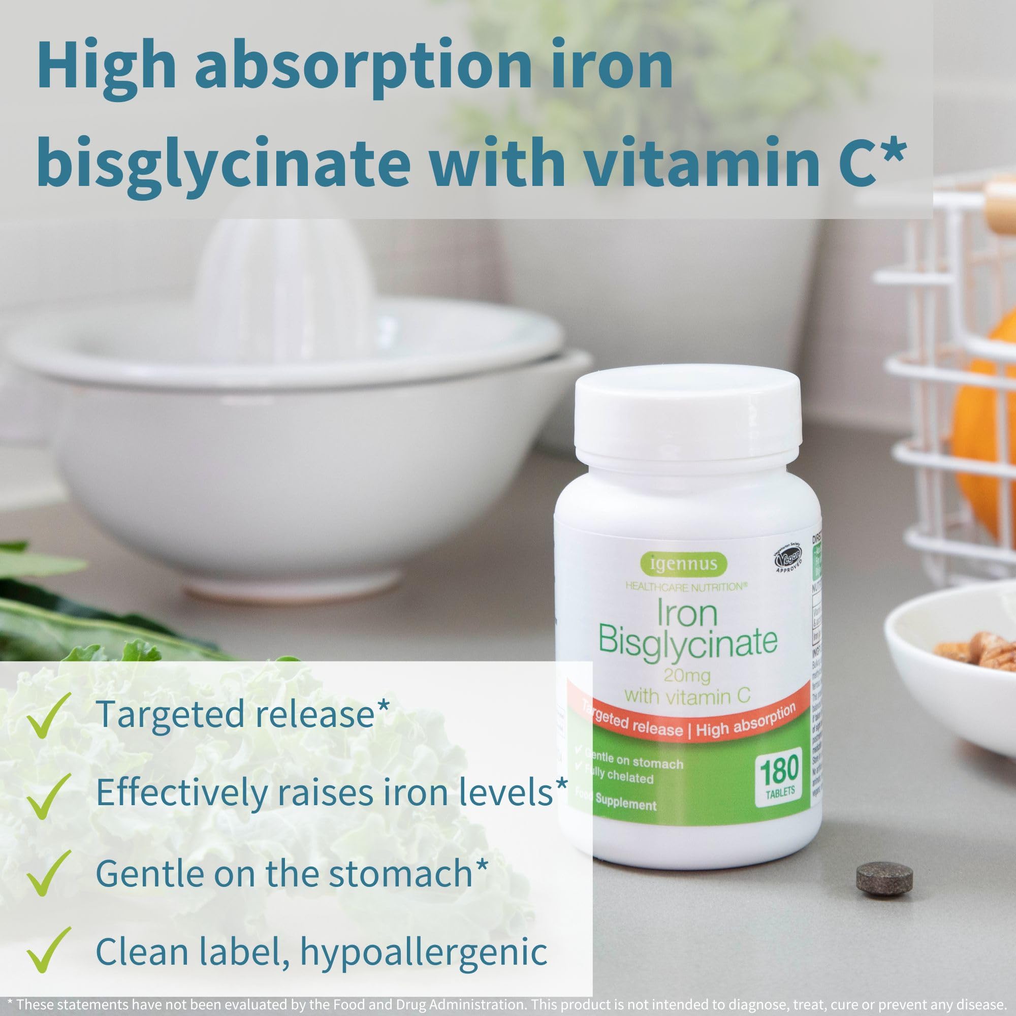 Igennus Clean Iron Bisglycinate 20mg, Vitamin C, 6 Month Supply, Gentle Chelated High Absorption Formula & Targeted Release Ferrous Bisglycinate Igennus Healthcare Nutrition buy supplements canada
