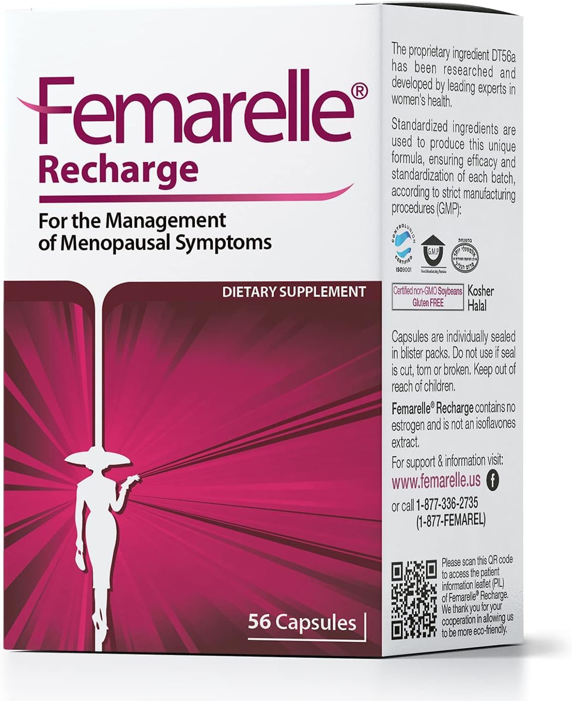 Femarelle® Recharge – Menopause Supplement for Women - Clinically Proven Menopause Relief - Hot Flashes, Night Sweats, Sleep & Libido Support Within 1st Month, Gluten-Free, GMO-Free & Hormone Free Femarelle buy supplements canada
