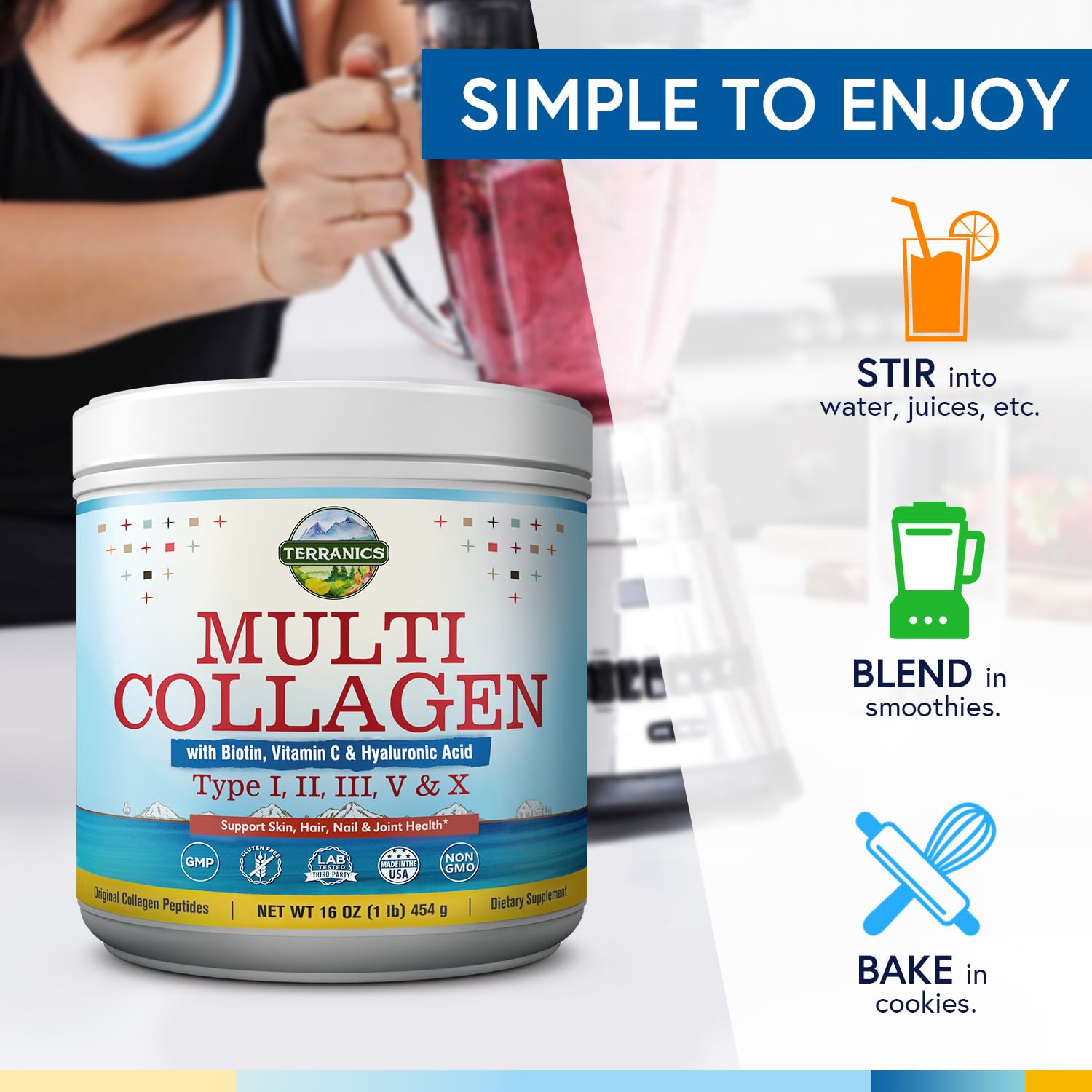 Terranics Multi Collagen Powder Type I II II V X with Biotin VC Hyaluronic Acid, Paleo Terranics buy supplements canada