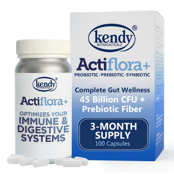 Kendy Actiflora Probiotic + Prebiotic & Synbiotic Capsules – Advanced Formula w/L. bulgaricus for Digestive Health & Gut Balance – 45-Billion CFU Daily Supplement