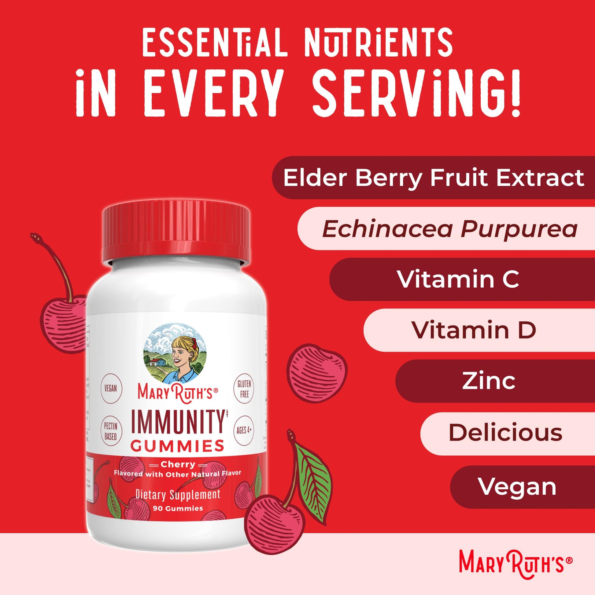 Mary Ruth's 5-1 Immunity Gummies with Elderberry for Kids & Adults | Cherry | Pectin Based | Vegan | 90 Count MARYRUTH'S buy supplements canada