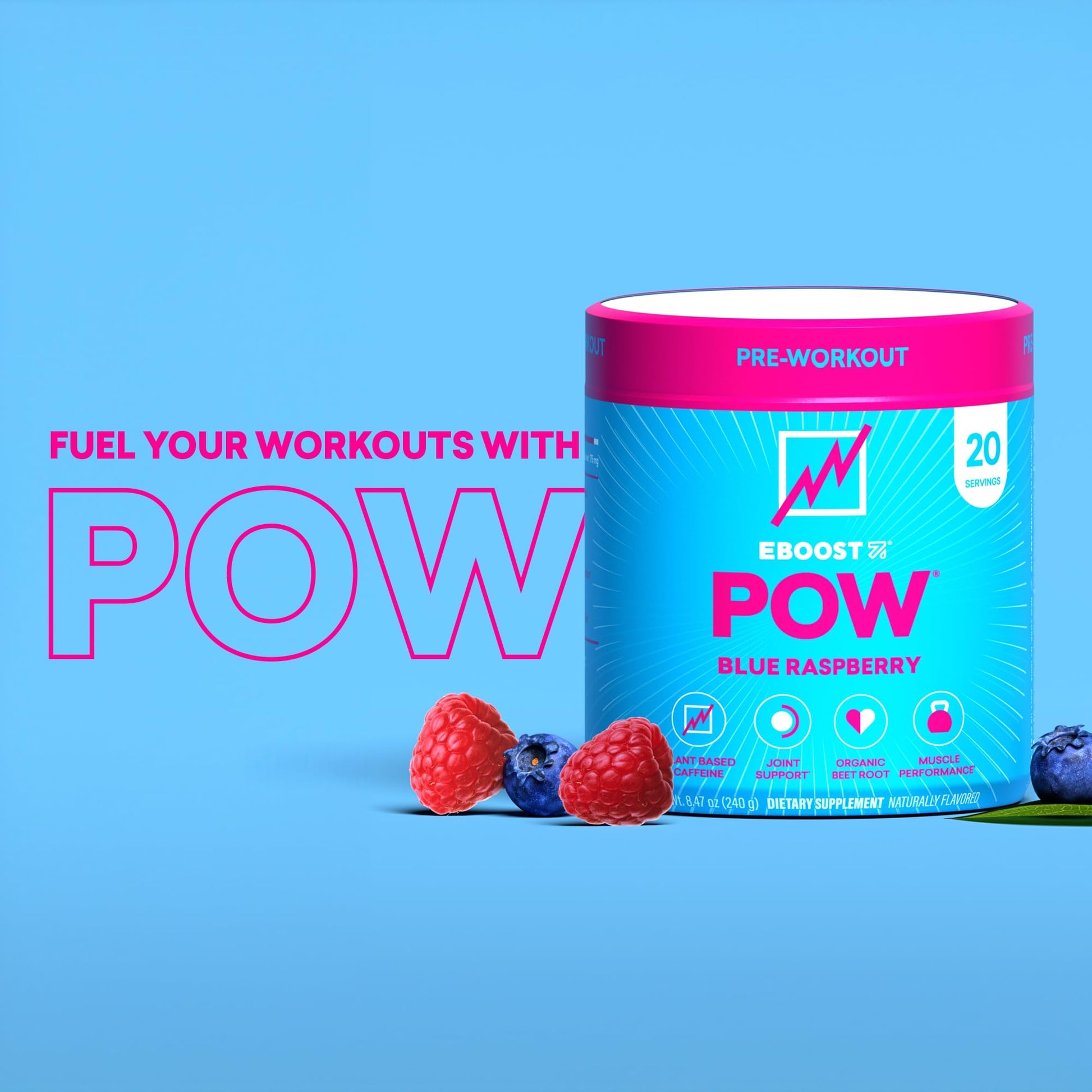 EBOOST POW Natural Pre Workout Powder – 20 Servings - Blue Raspberry - A PreWorkout Supplement for Performance, Joint Mobility Support, Energy - Men and Women EBOOST buy supplements canada
