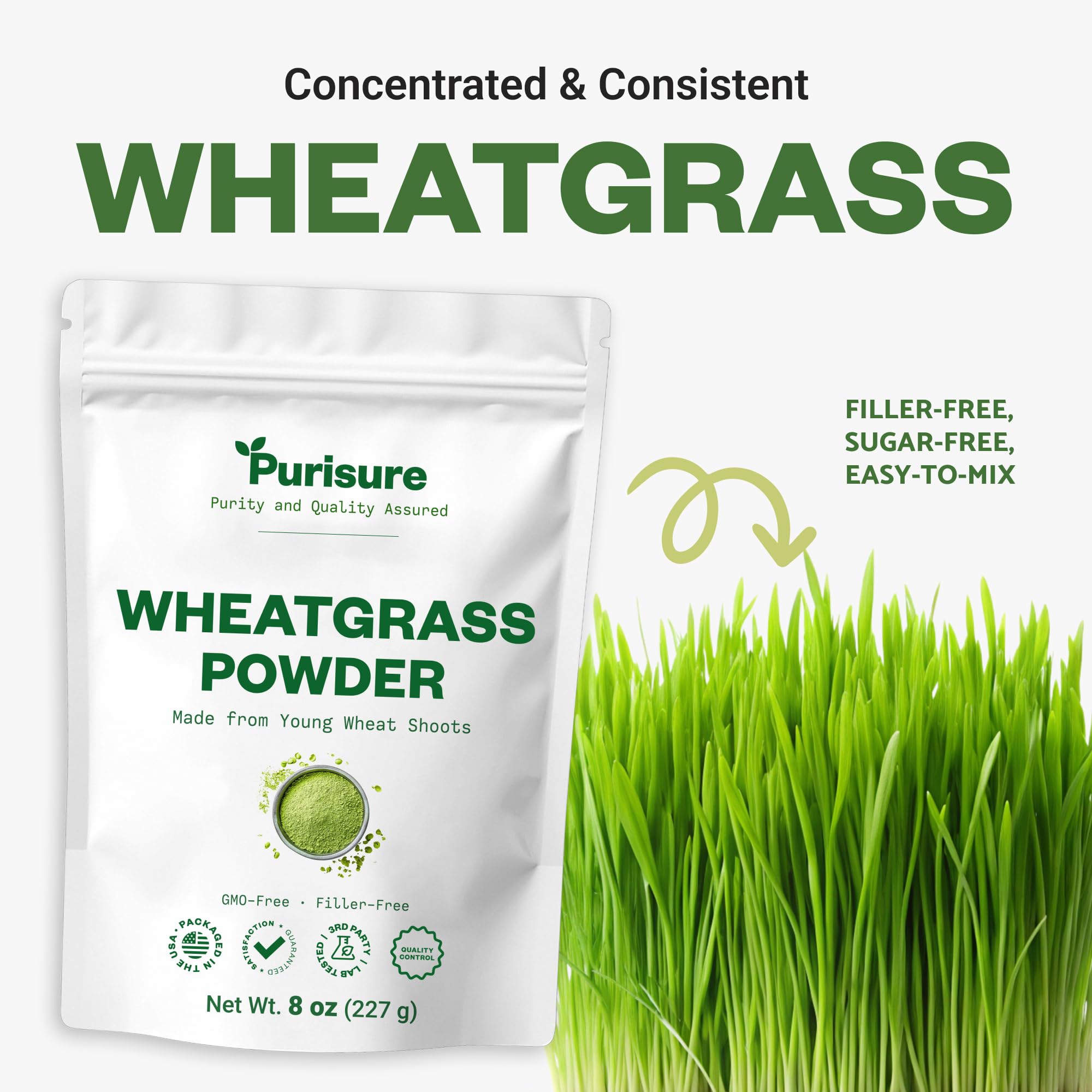 Purisure Wheatgrass Powder, 8oz, Wheat Grass Powder, Green Superfood for Salads, Smoothie and Shakes, Superfood Powder Rich in Immunity Vitamins, Fiber and Minerals, 76 Servings Purisure buy supplements canada