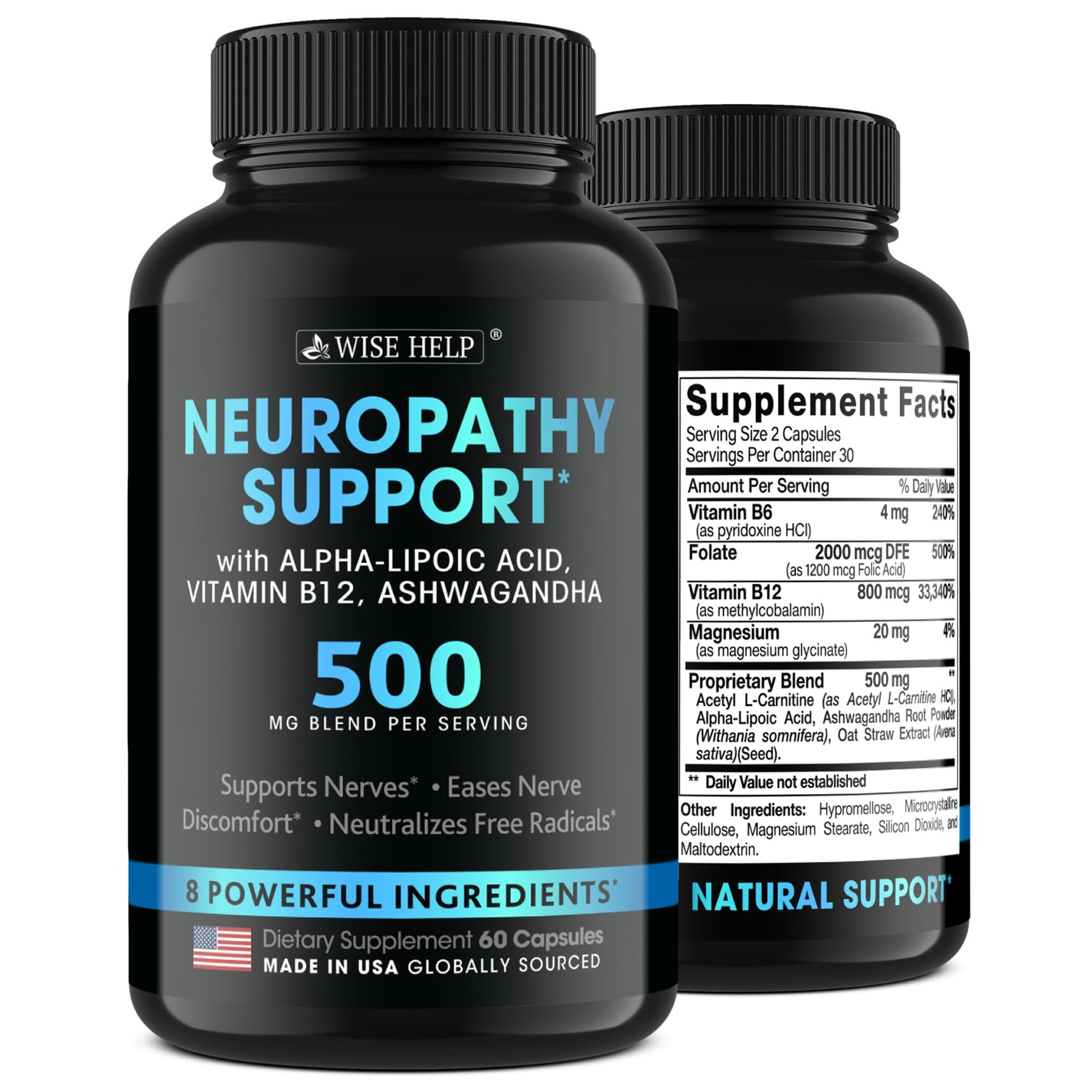 Neuropathy Support Natural Nerve Discomfort Relief - Made in USA - Nerve Antioxidant for Trigeminal Neuralgia, Diabetic & Peripheral Neuropathy - Hands, Neck, Feet & Toes Treatment Formula - 60 Caps WISEHELP buy supplements canada