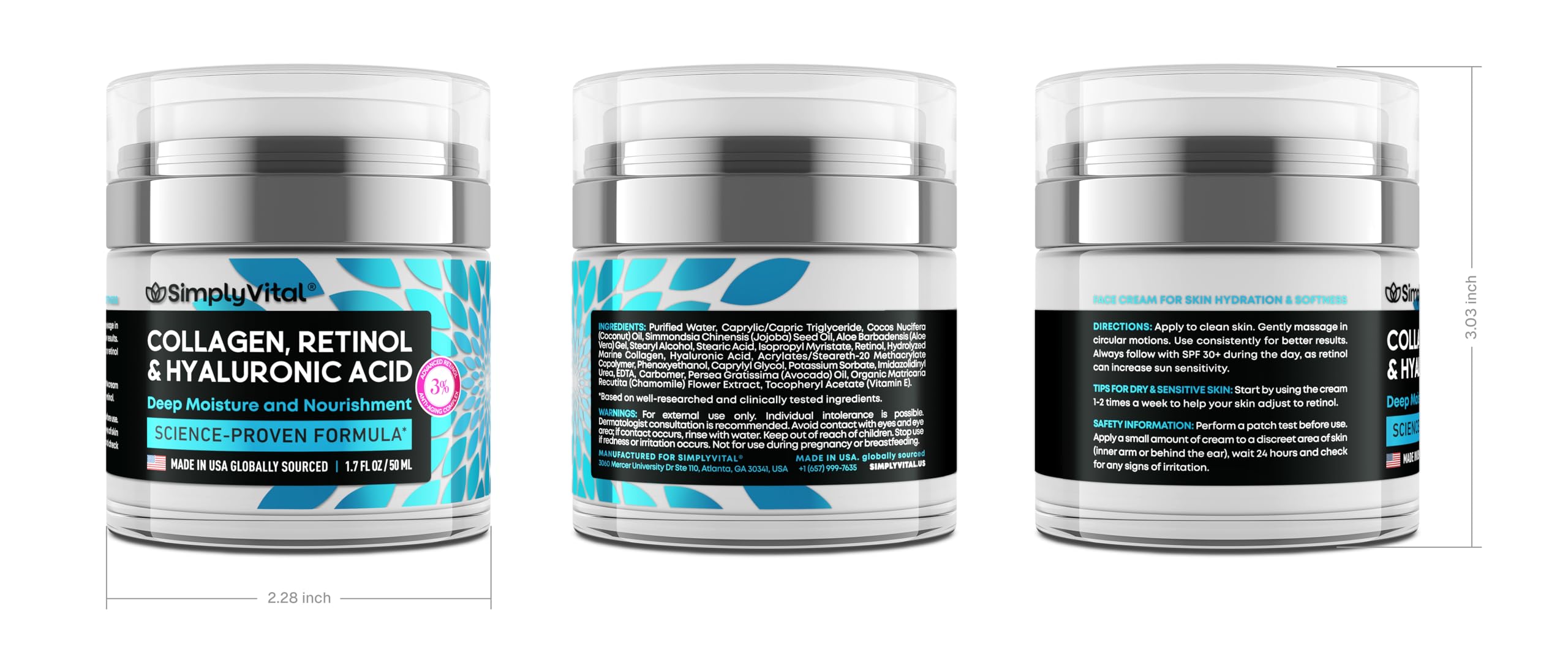 Anti-Aging Face Moisturizer with Retinol, Collagen & Hyaluronic Acid - Made in USA SimplyVital buy supplements canada