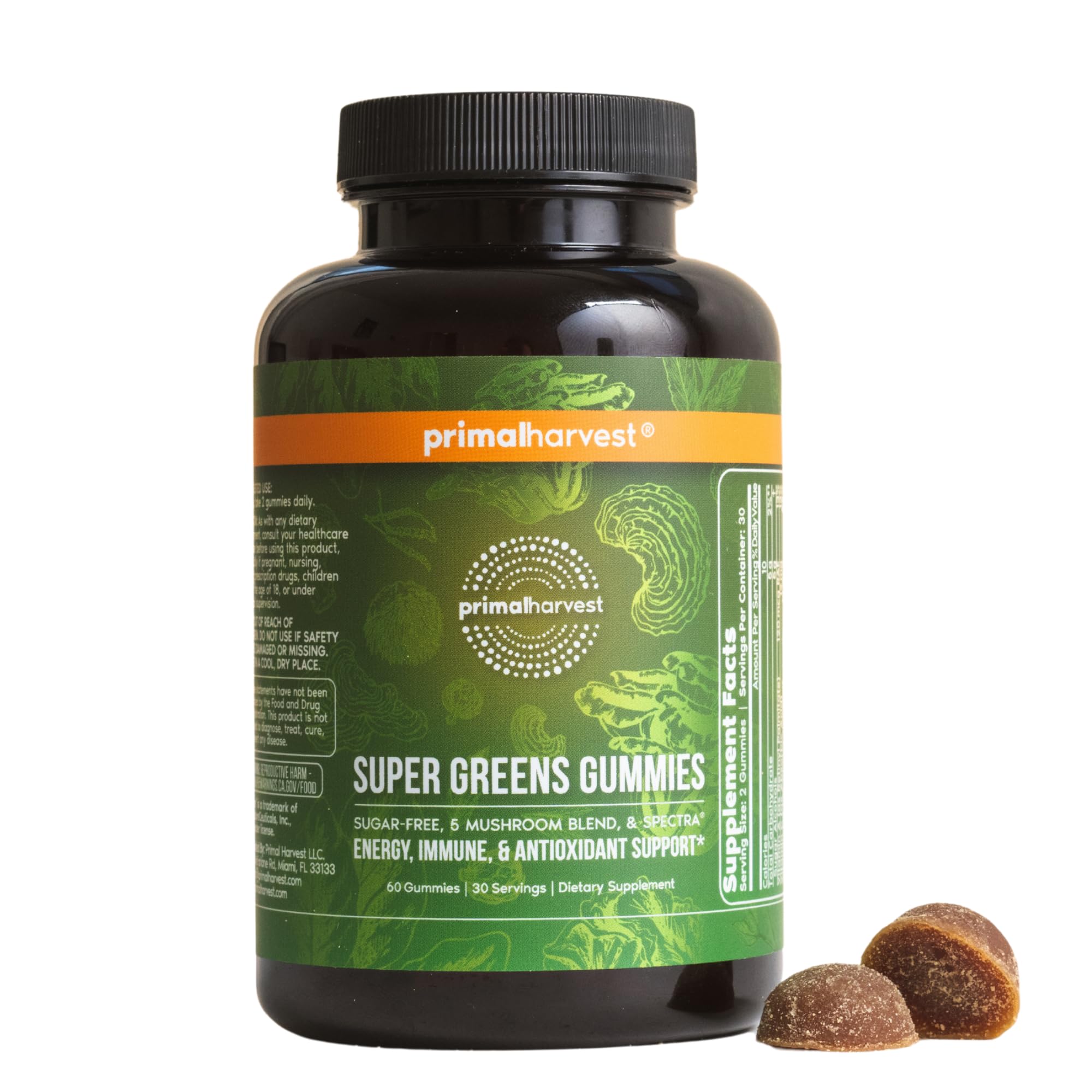 Primal Harvest Super Greens Gummies, Superfood Blend with Adaptogenic Mushrooms Vitamins & Nutrient-Rich Minerals & Antioxidants for Energy & Immune Support 1 Pack 60 Count, Primal Harvest buy supplements canada