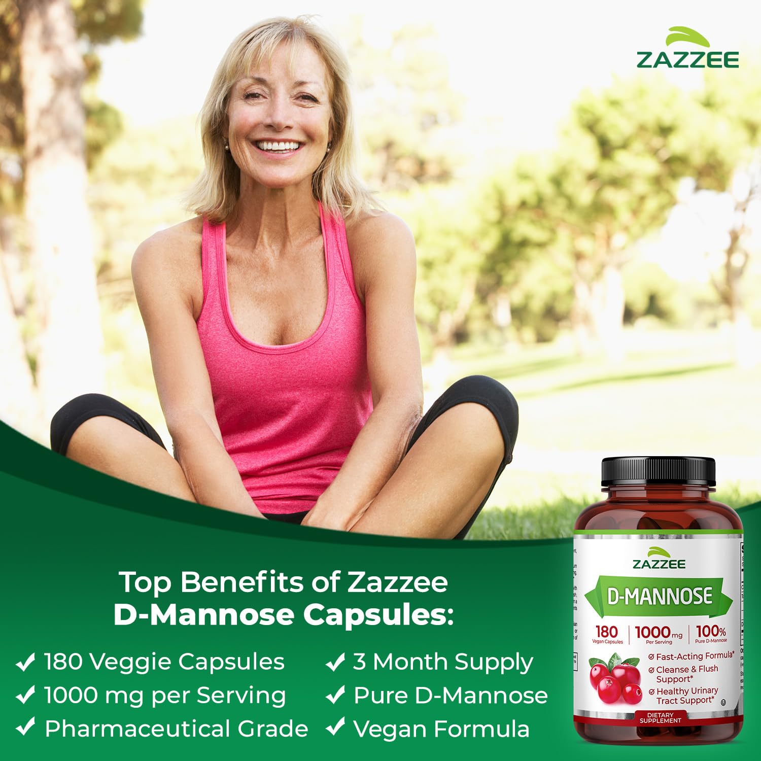 Zazzee D-Mannose, 1000 mg per Serving, 180 Vegan Capsules, 3 Month Supply, Potent & Fast-Acting, Certified Kosher, 100% Pure, All-Natural Urinary Tract Health Support Zazzee buy supplements canada