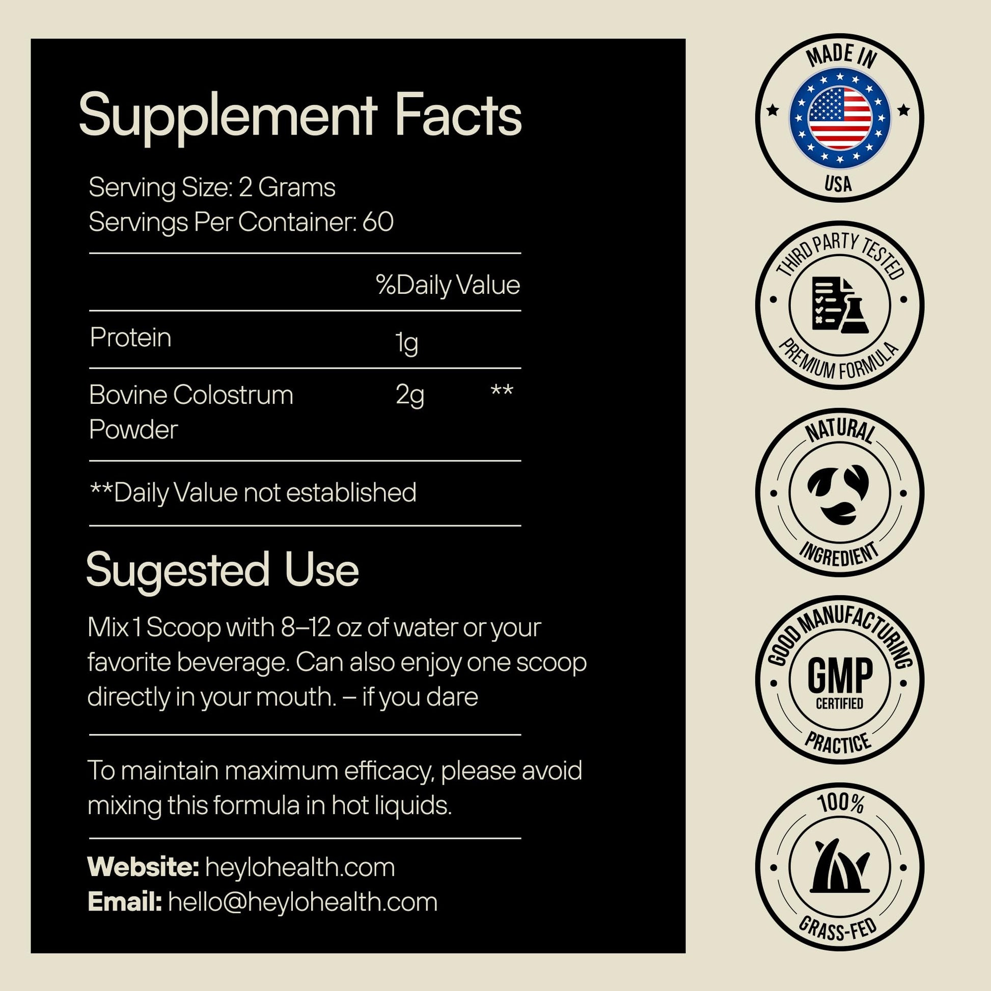 Heylo Premium Colostrum Powder – 100% Pure, Grass-Fed Bovine 40% IgG Supplement, Natural Gut Health Bloating Immunity Skin & Hair, Muscle Recovery, Rich in Immunoglobulins, 60 Servings Heylo Health buy supplements canada
