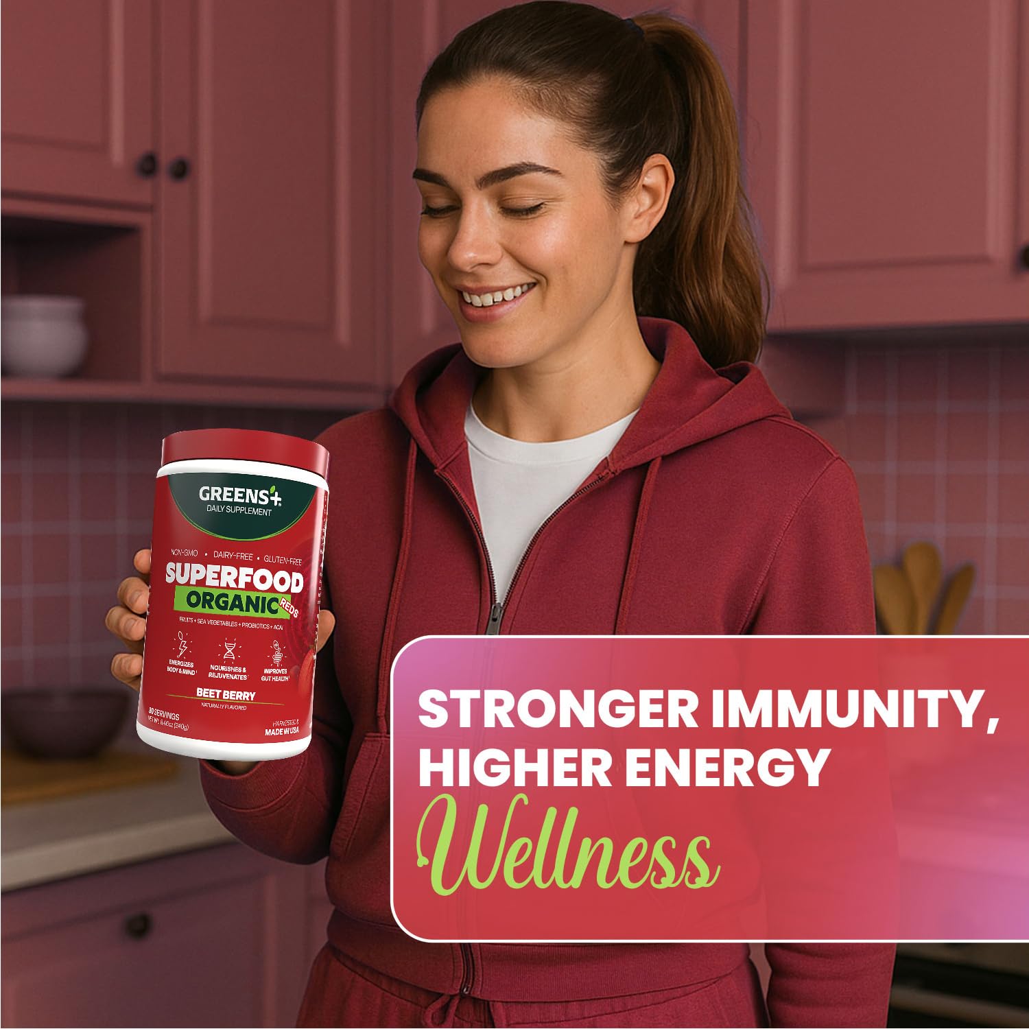 Greens+ Organic Reds Superfood Powder, Antioxidant, Polyphenol, Blend for Morning Kick, Energy, Vitality Boost, Nutrition, Vibrant Health, Vegan Soy/Dairy/Gluten Free(8.46oz) Greens+ buy supplements canada