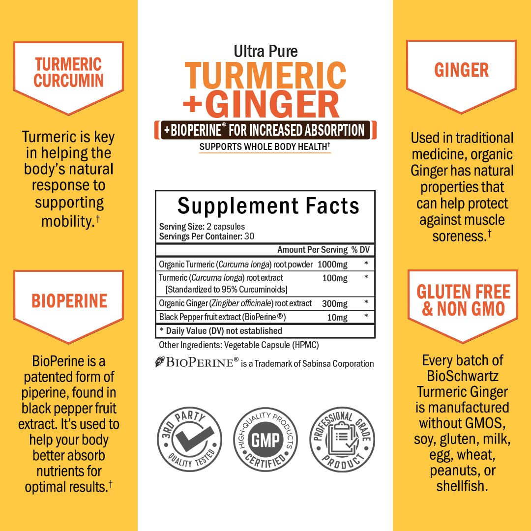 Organic Turmeric Curcumin and Ginger - 95% Standardized Curcuminoids with BioPerine BioSchwartz buy supplements canada