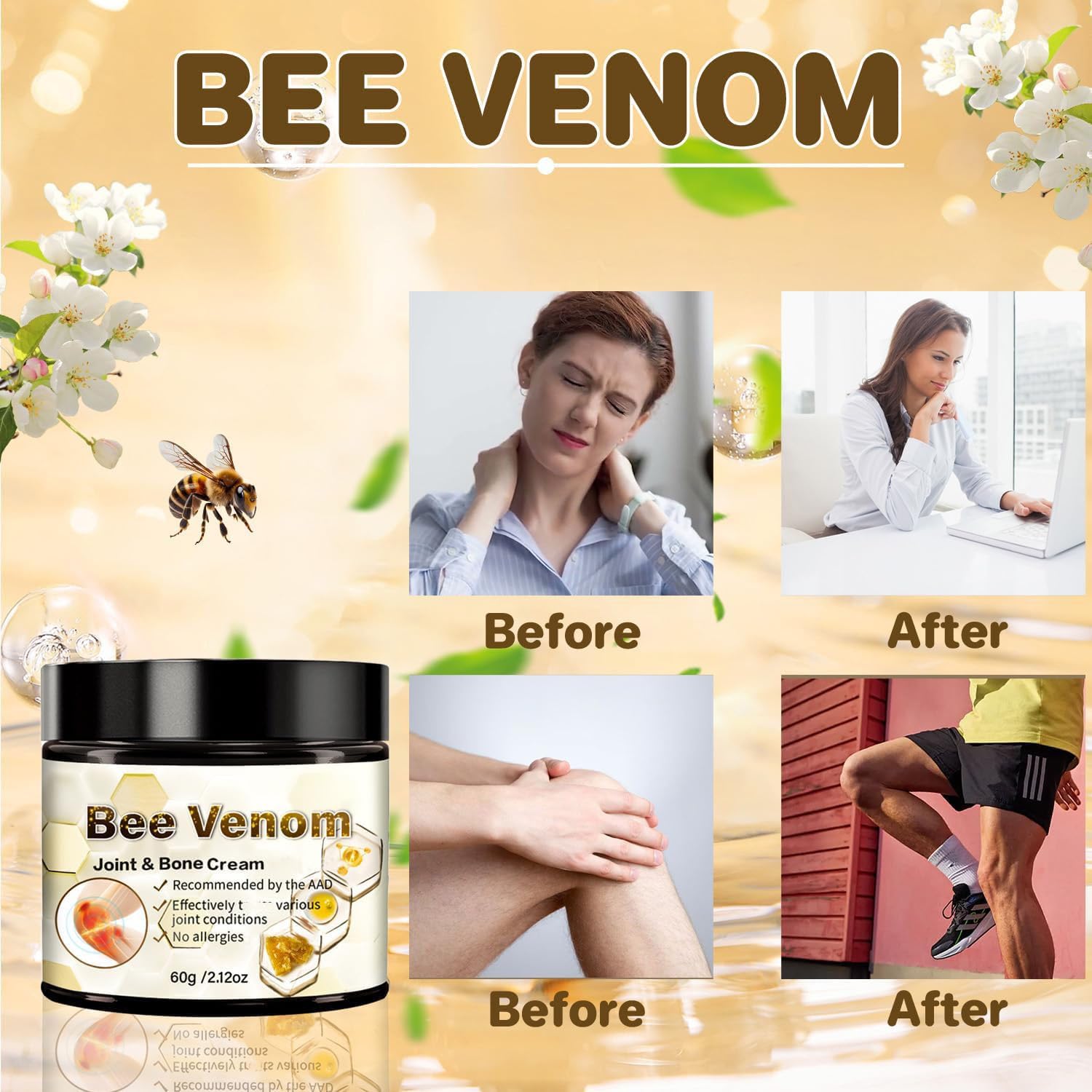 ArthroEase Bee Venom Arthritis Cream, Joint & Muscle Soothing Bee Venom Cream, Professional Bee Venom Joint Cream, Bee Venom Joint Gel - Specially for for Back, Neck, Hands, Knee (2 Bottle) Lmoy buy supplements canada