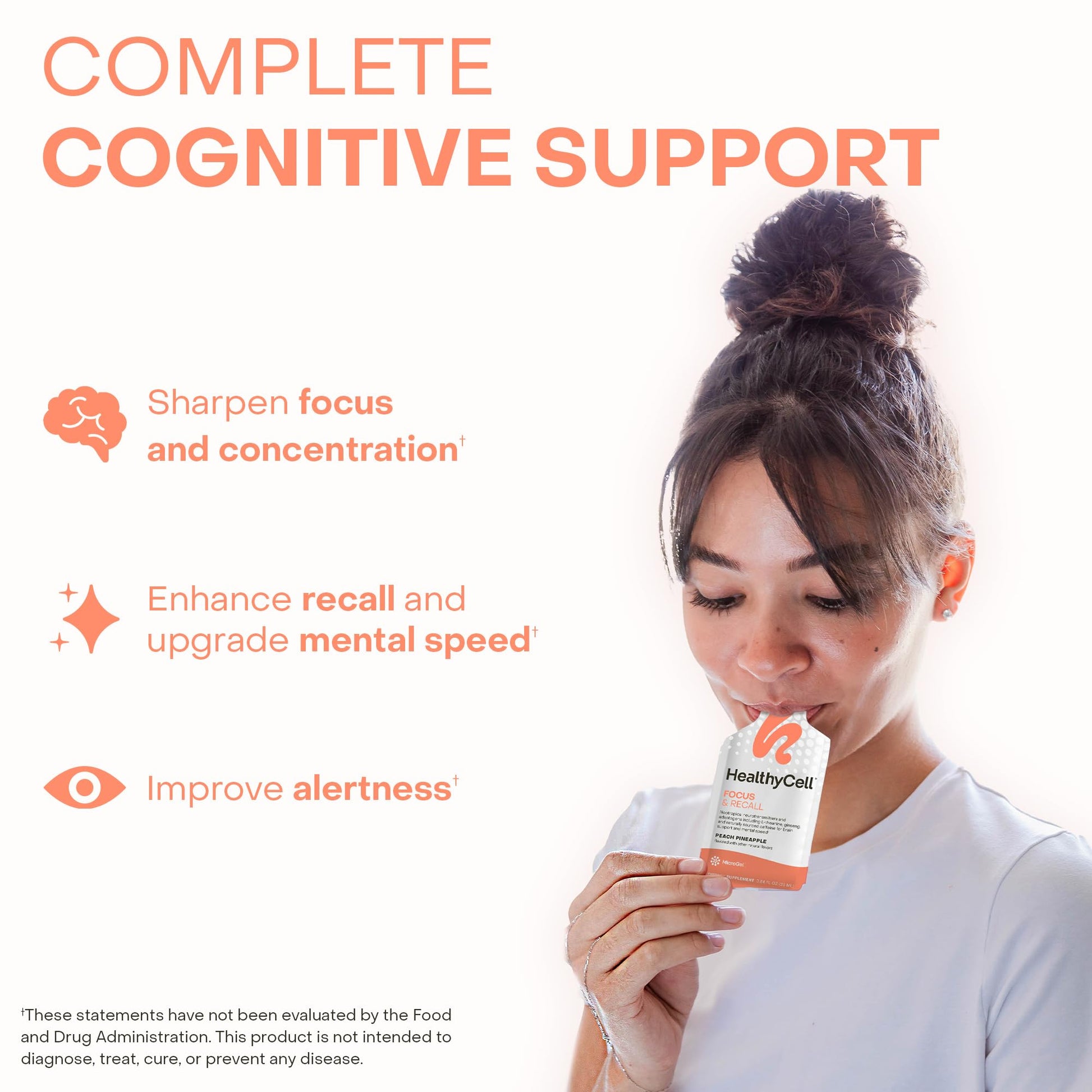 Healthycell Focus & Recall, Daily Liquid Brain Supplement for Focus & Memory - Nootropics Supplement for Concentration & Alertness with L-Theanine, Omega-3 & Taurine - 14 Gel Packs Healthycell buy supplements canada