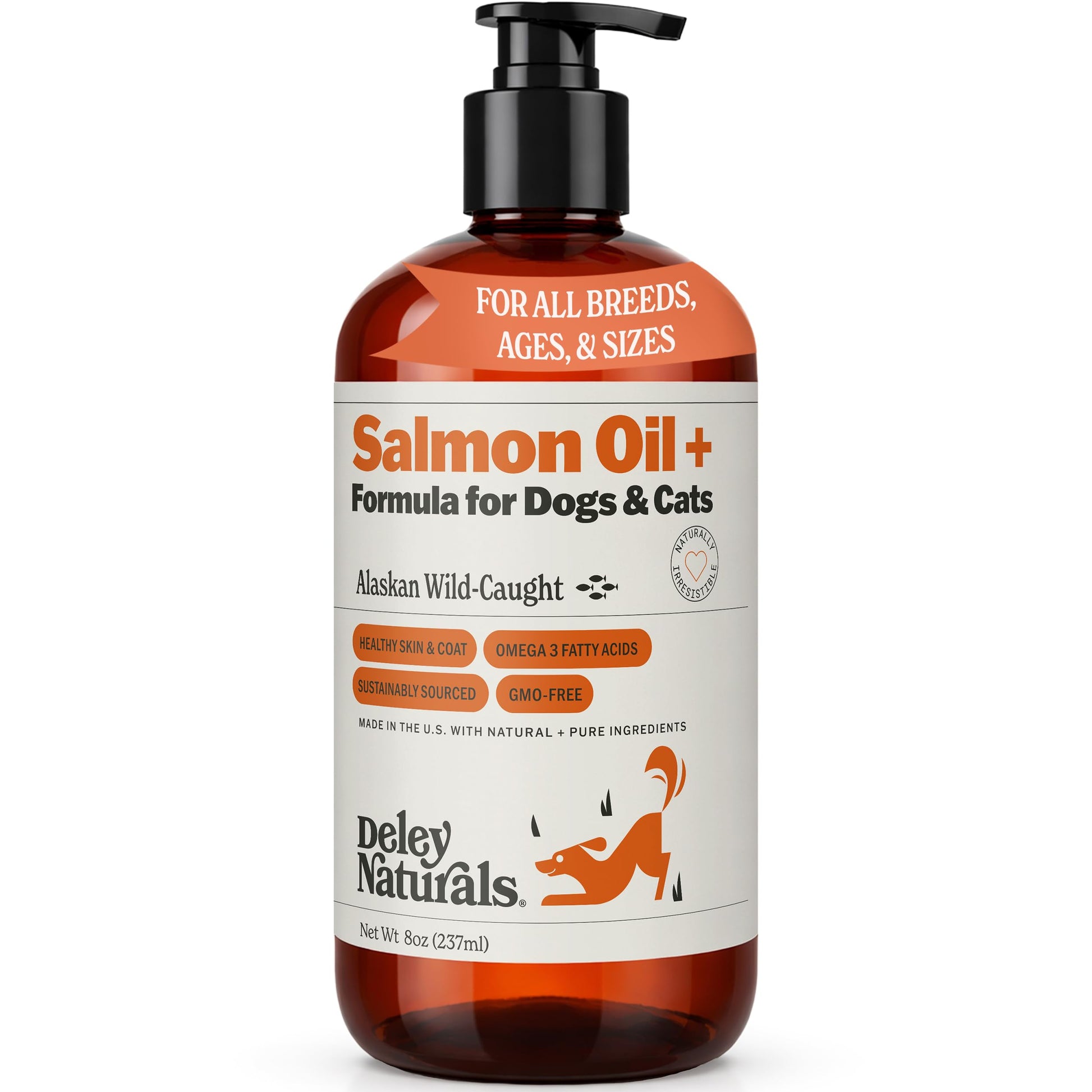 Deley Naturals Wild Alaskan Salmon Oil for Dogs & Cats - New and Improved Salmon Oil Plus Formula - Fish Oil for Dogs with Omega 3, DHA and EPA - Omega 3 for Healthy Skin and Coat - 8oz Made in USA Deley Naturals buy supplements canada