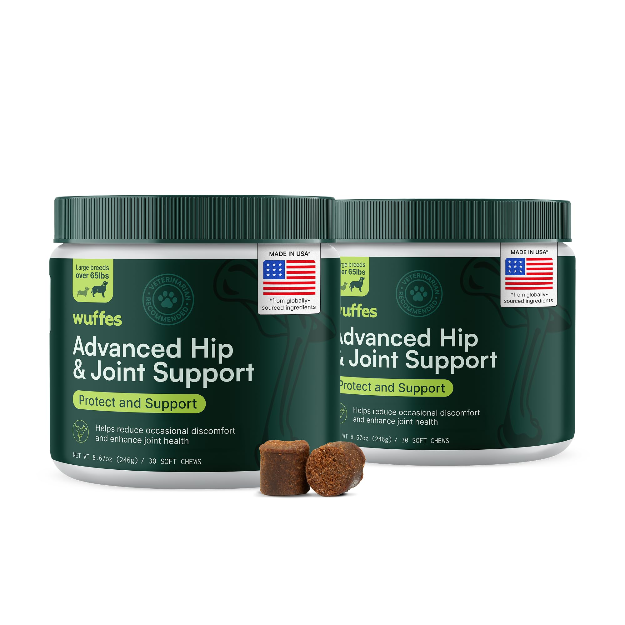 Wuffes Chewable Dog Hip & Joint Supplement - Glucosamine & Chondroitin Chews - Dog Joint Supplements & Vitamins - Extended Joint Care (Large Breed (Over 65 lbs), 60 Chews (Pack of 2)) Wuffes buy supplements canada