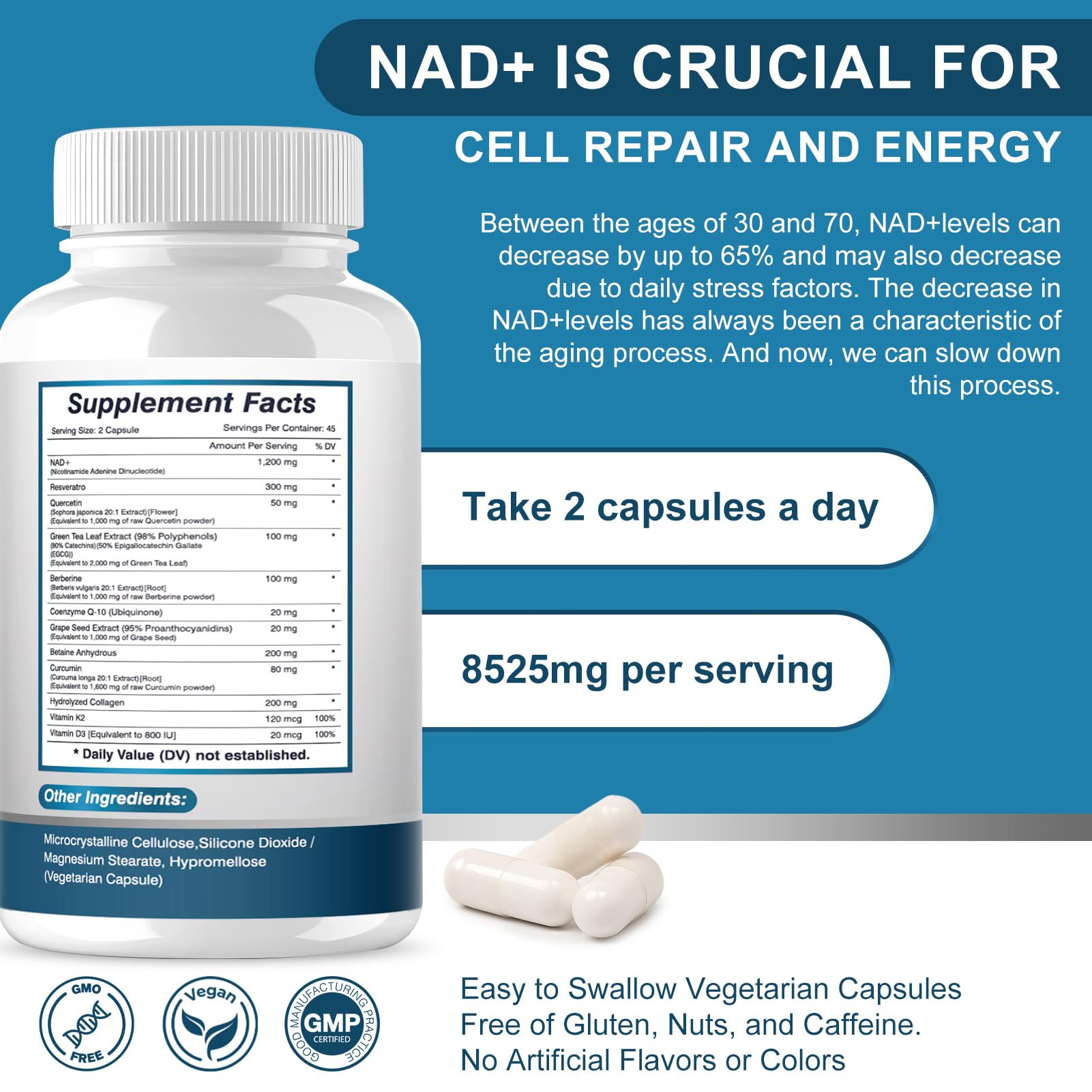 ETOVO NAD+ Supplement, 8525 mg Liposomal NAD Resveratrol Supplement for Women and Men with Coptisine Quercetin Curcumin Supports Cellular Health, Energy & Healthy Anti-Aging 180 Counts ETOVO buy supplements canada