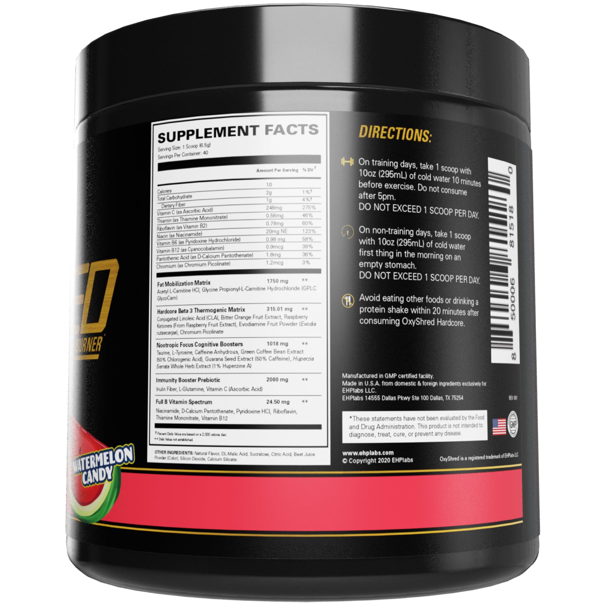 EHP Labs OxyShred Hardcore Super Dosed Pre Workout Powder - Preworkout Powder with L Glutamine & Acetyl L Carnitine, Energy Boost Drink - 275mg of Caffeine EHP Labs buy supplements canada