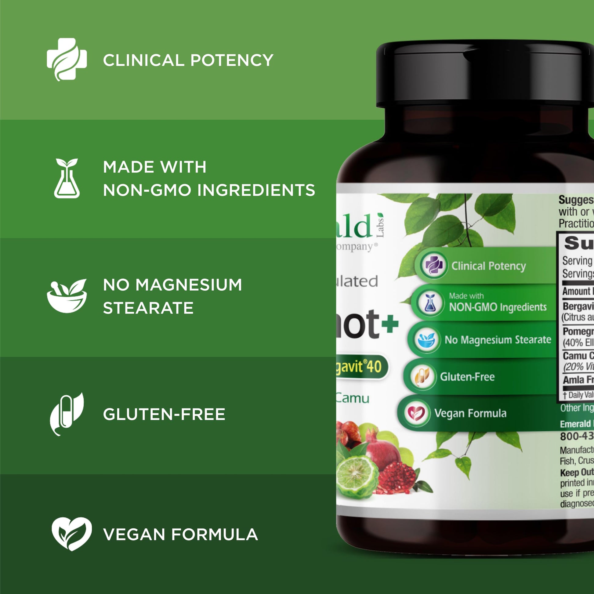 EMERALD LABS Bergamot+ - Supports Metabolism & Heart Health with Bergamot, Pomegranate, Amla & Camu Camu - Gluten-Free & Vegan - 60 Vegetable Capsules (30 Servings) EMERALD LABS buy supplements canada