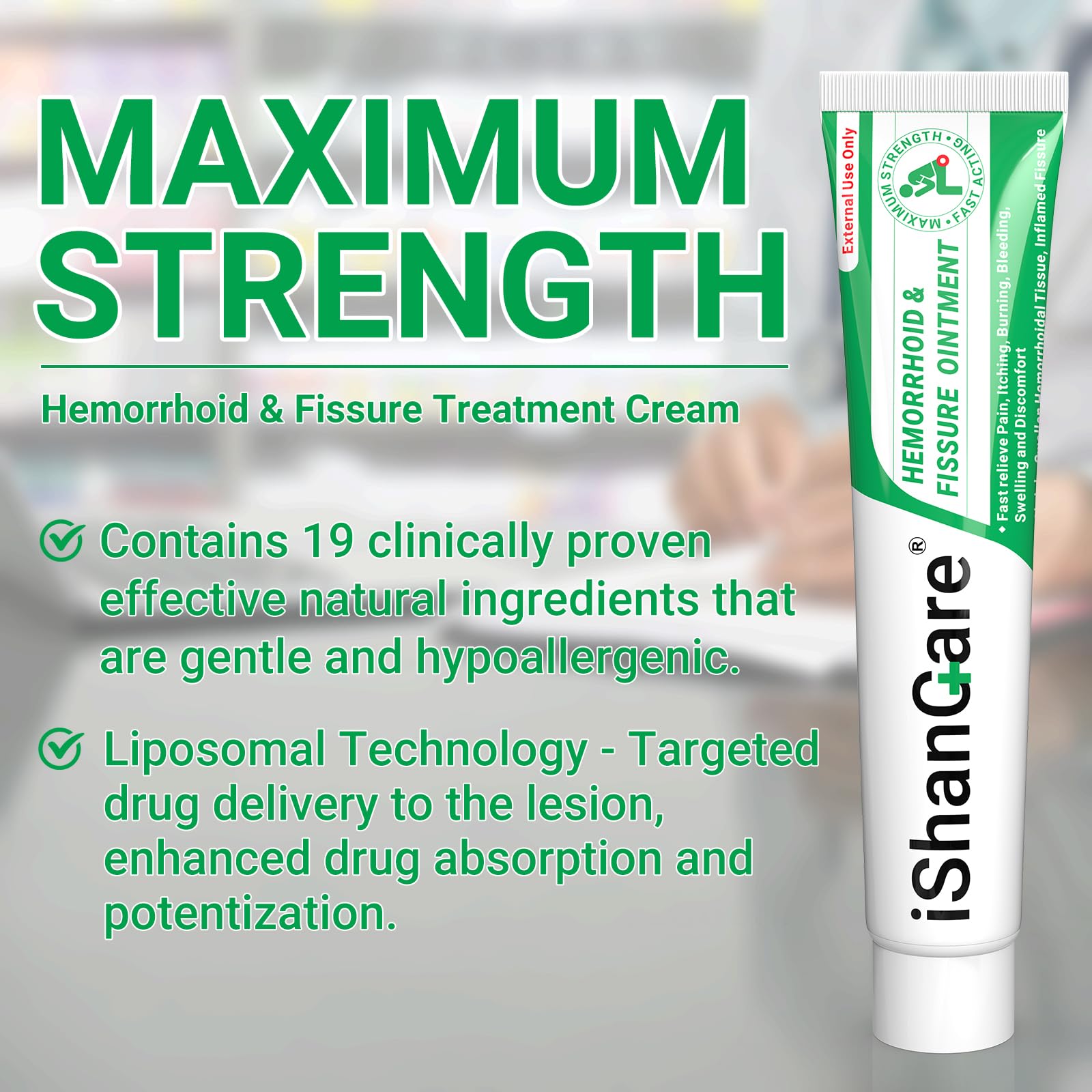 Hemorrhoid Cream, Hemorrhoid & Fissure Treatment Ointment Extra Strength, Relief Anal Pain, Itching, Bleeding, Swelling, Discomfort, Natural Herbs Fast Acting Ingredients, Contains Vitamin E ishancare buy supplements canada