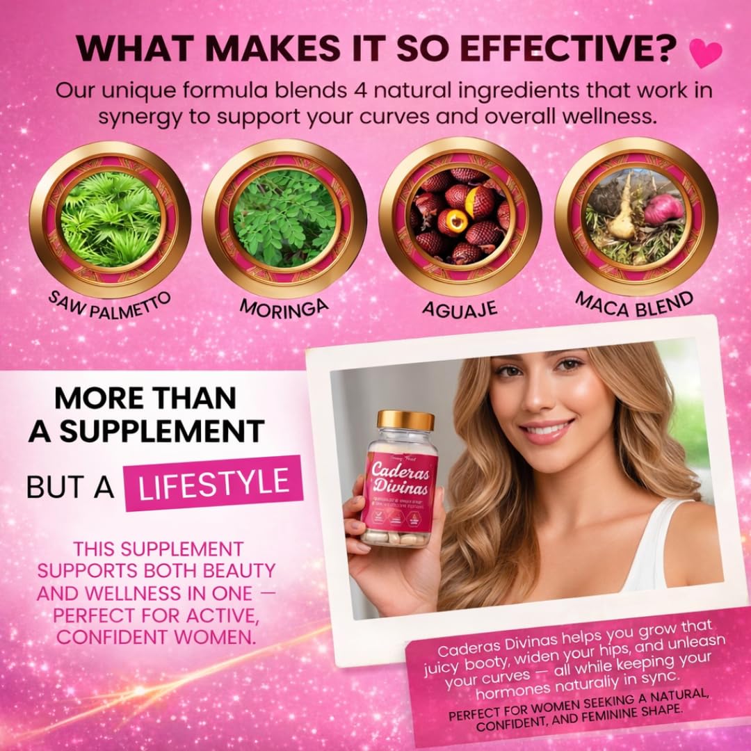 Caderas Divinas : Bigger Booty & Wider Hips – Aguaje + Maca Pills with Moringa & Saw Palmetto – 4 Super Ingredients for Natural Curve Growth – by CurvyFruit – 60 Capsules Curvy Fruit buy supplements canada
