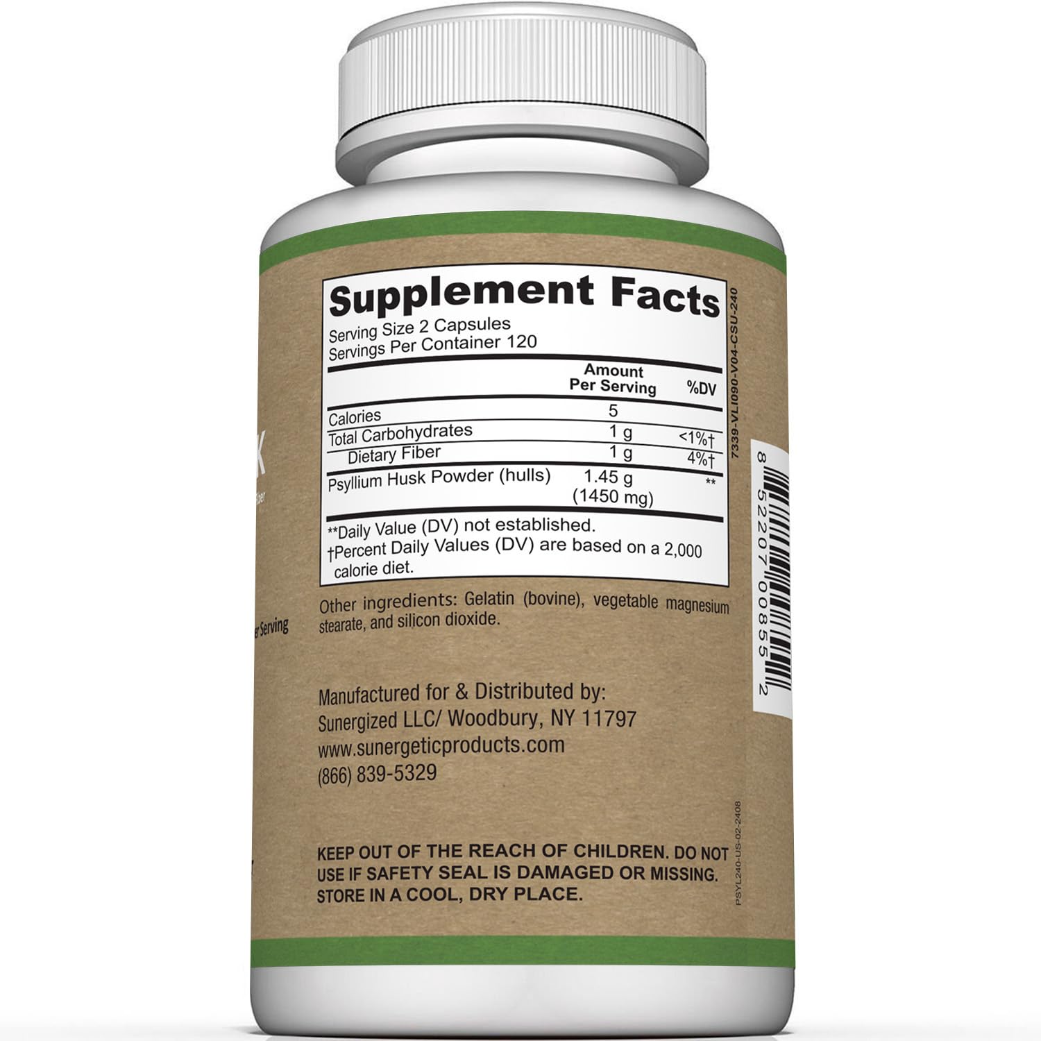 Premium Psyllium Husk Fiber Supplement 1450mg, 240 Capsules Sunergetic buy supplements canada